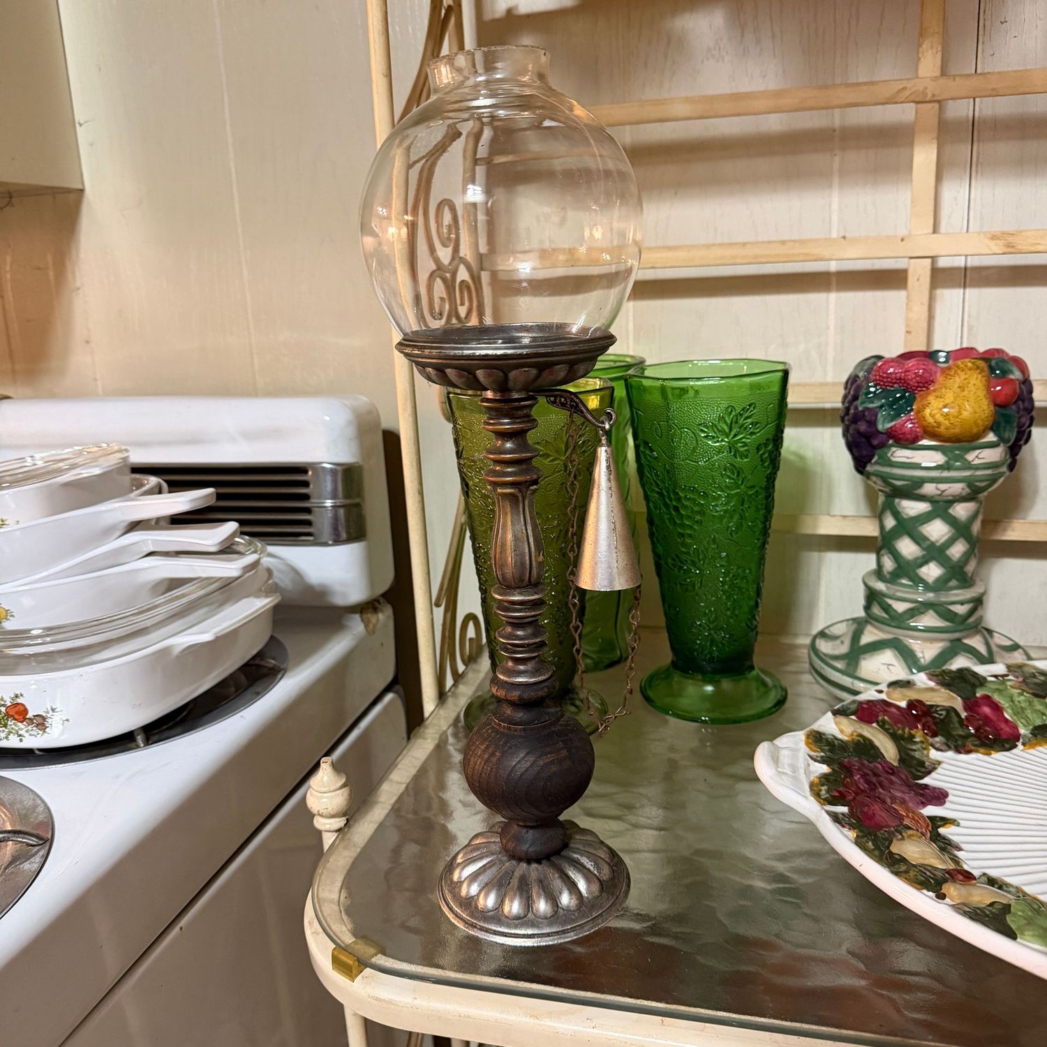 Tall votive candle stand with snuffer, 17"H