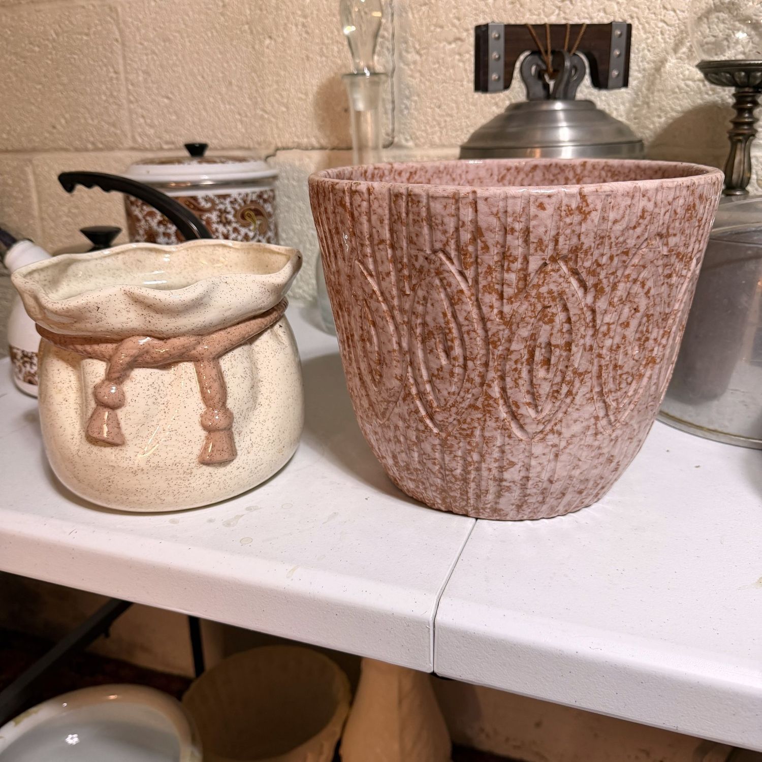 Ceramic speckled planters, bag-shaped and Italian 8"H planter