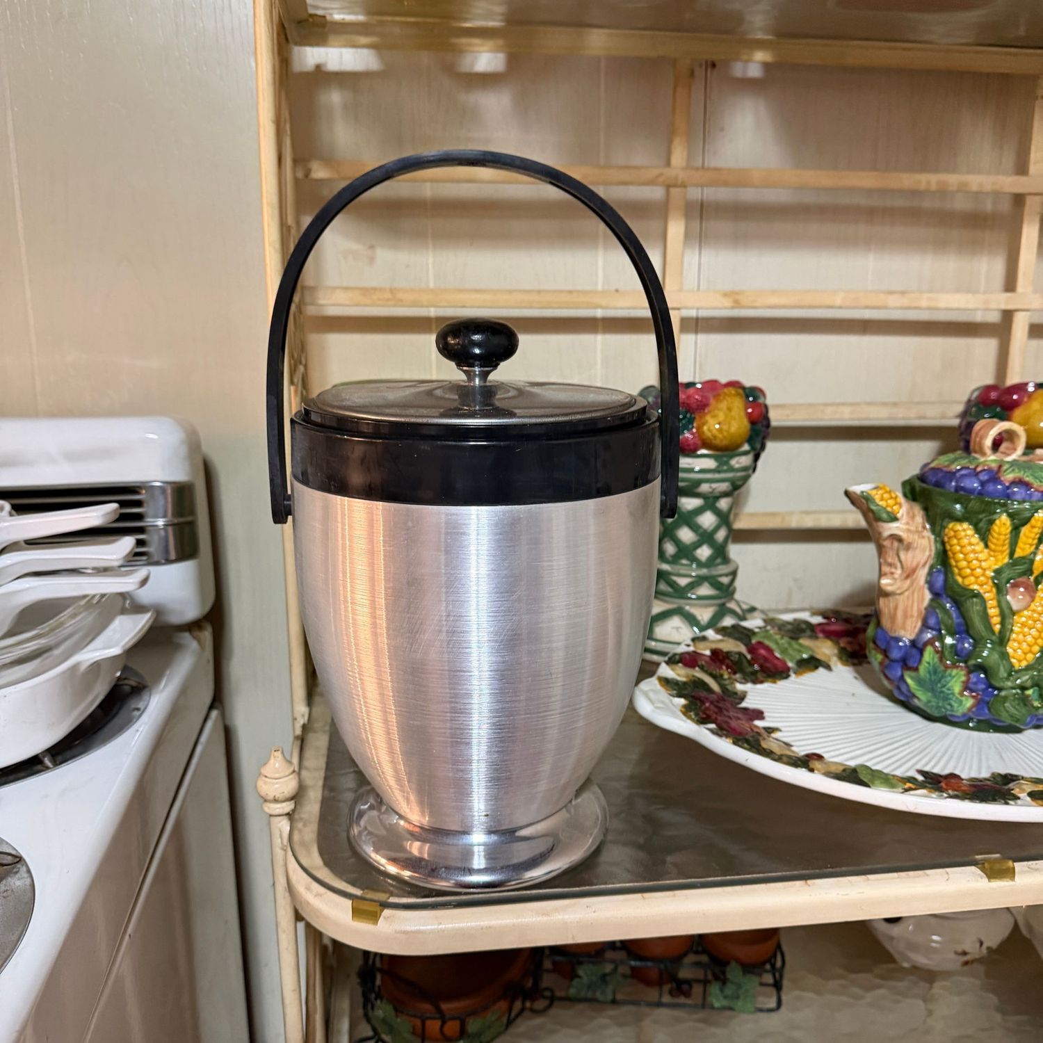 Vintage Kromex ice bucket with black handle