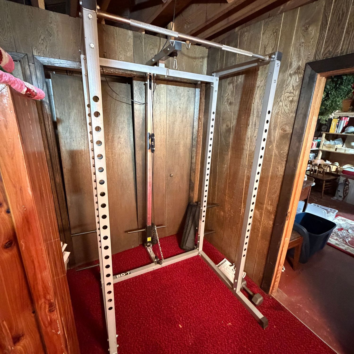 Valor Fitness Power Track with Lat Pull BD-7, appears in good condition, very tall, buyer will need to disassemble (This item is heavy & in the lower level) 7ft tall, 4.5 ft deep, 4 ft wide