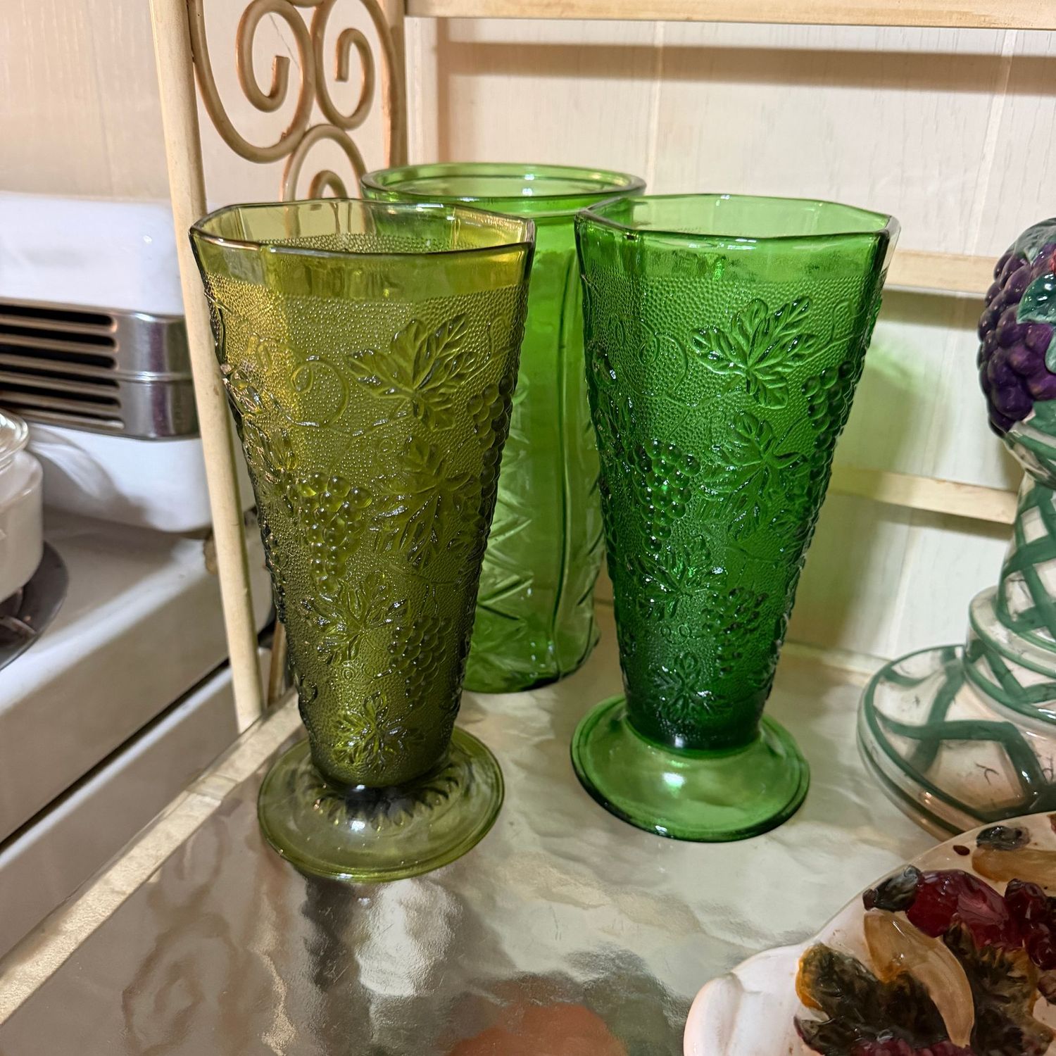 Group of 3 vintage green vases, 10"