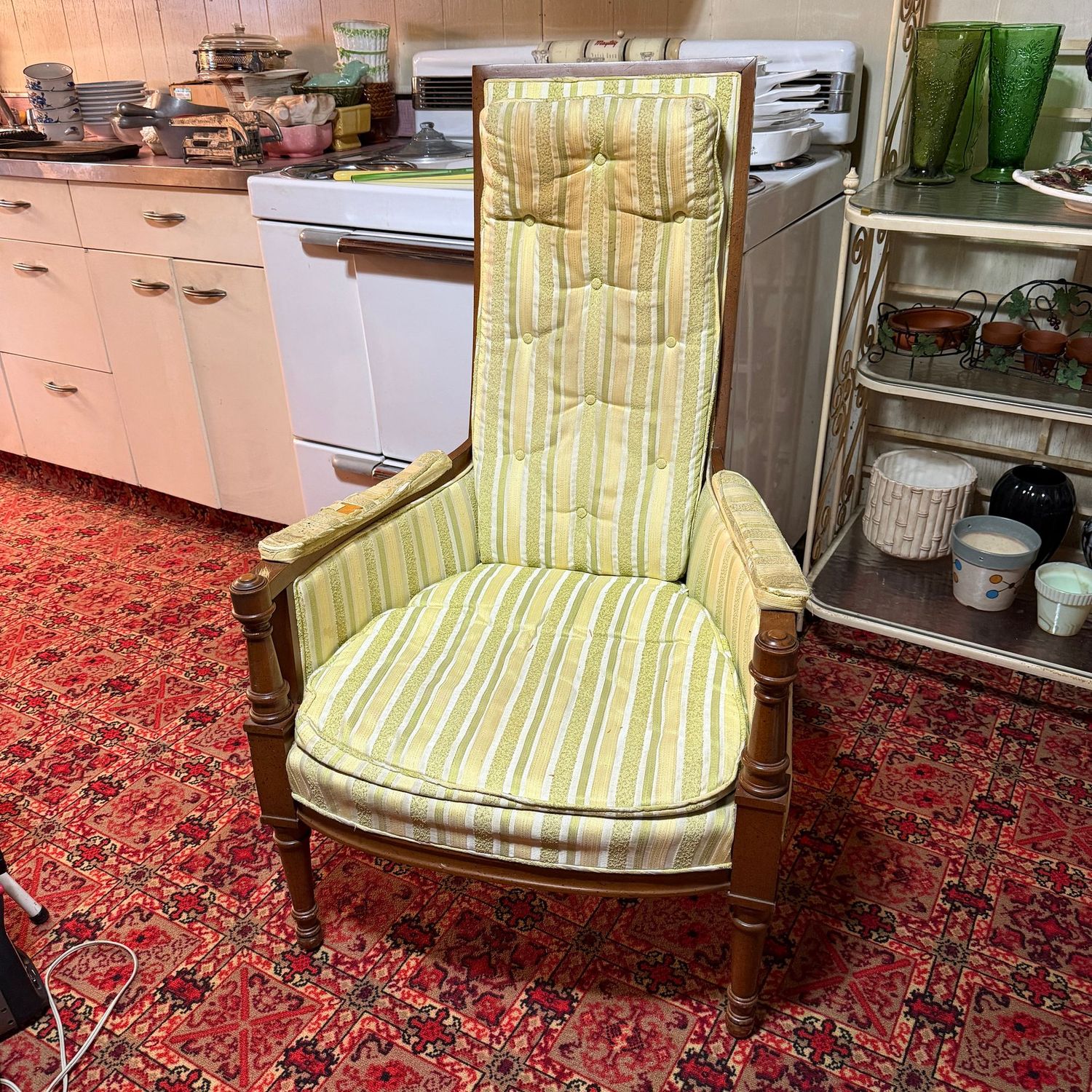 Vintage high-back armchair, ready for refurbishing, 42"H x 27"W