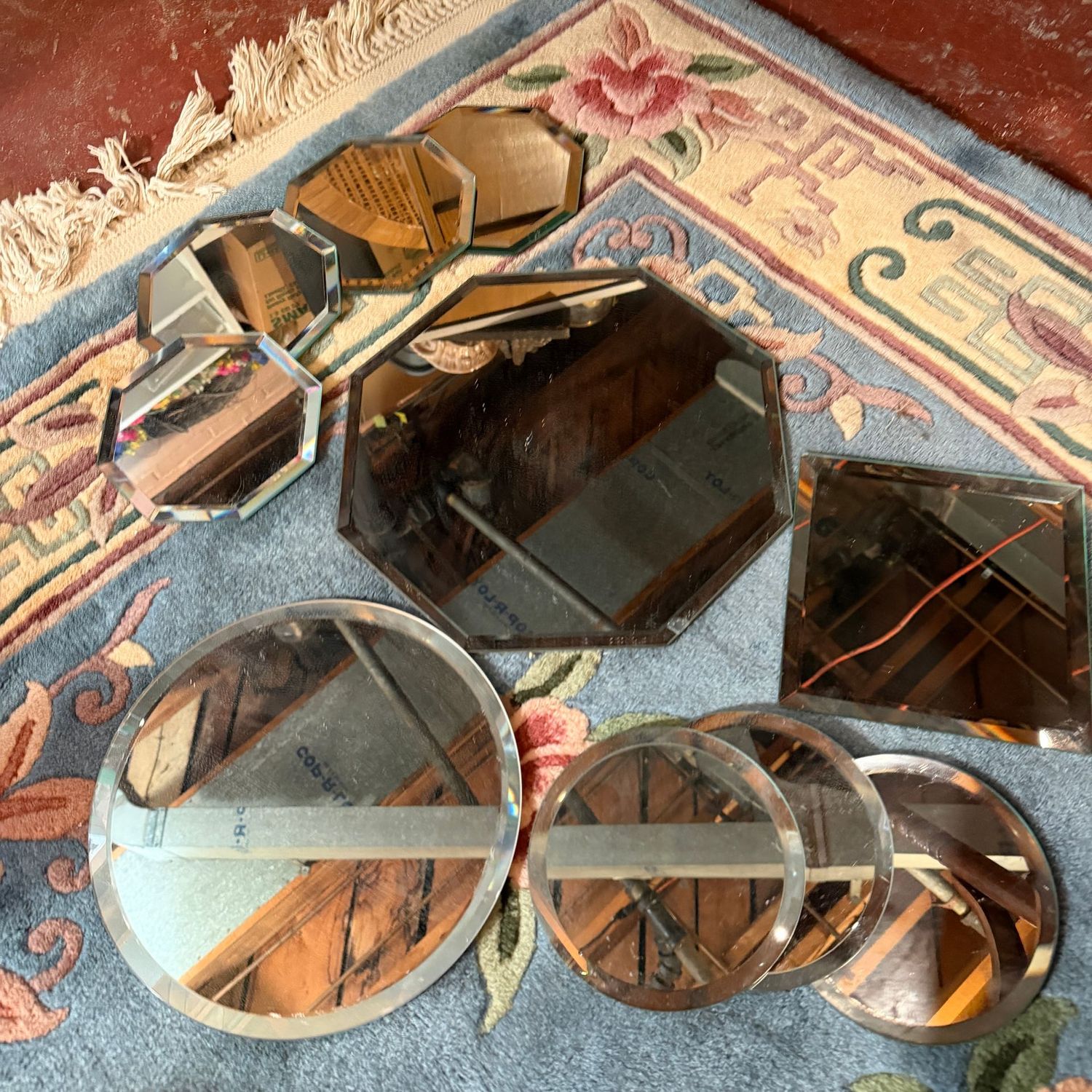 Group of beveled mirrors for display, need cleaning, the largest is 11"