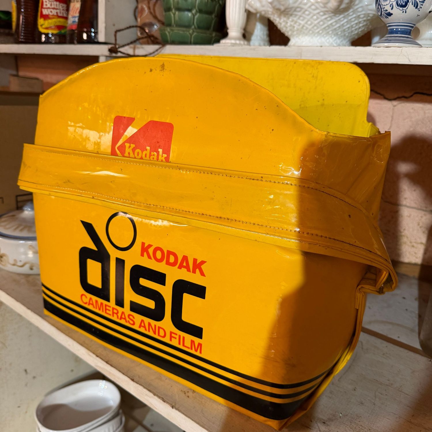 Vintage vinyl Kodak disc tote bag, needs minor cleaning, 13"L