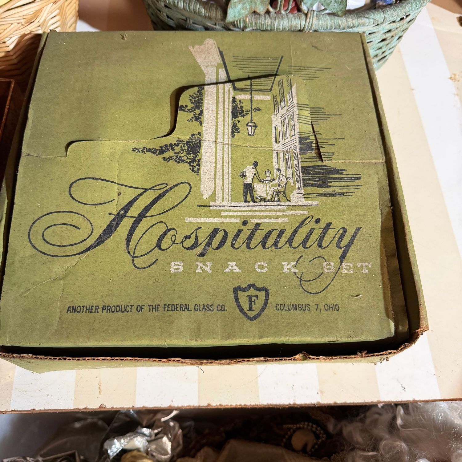 Vintage Federal glass hospitality snack set