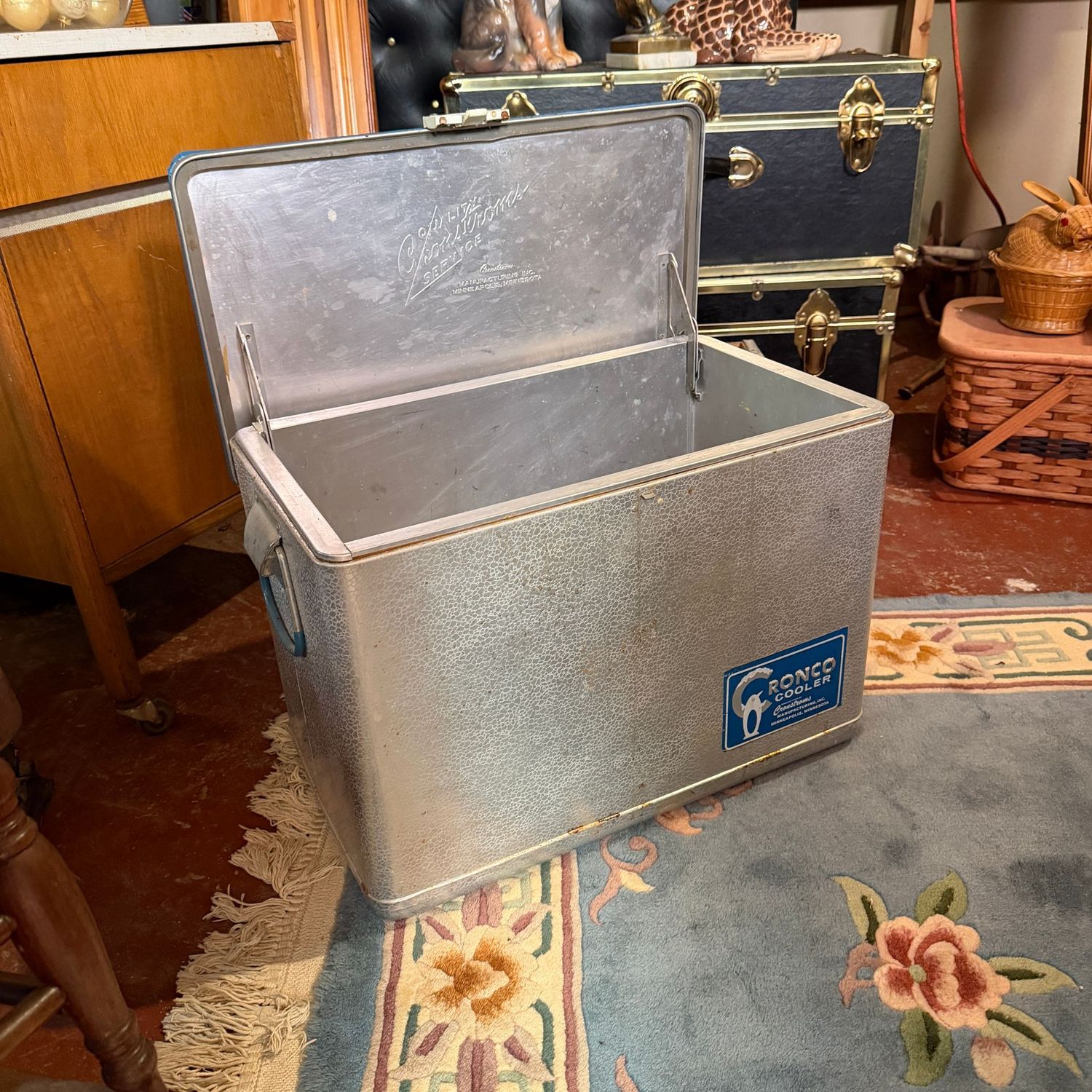 Vintage Crono cooler with vinyl top, Chronstroms, most spots appear cleanable, 16"H x 22"L