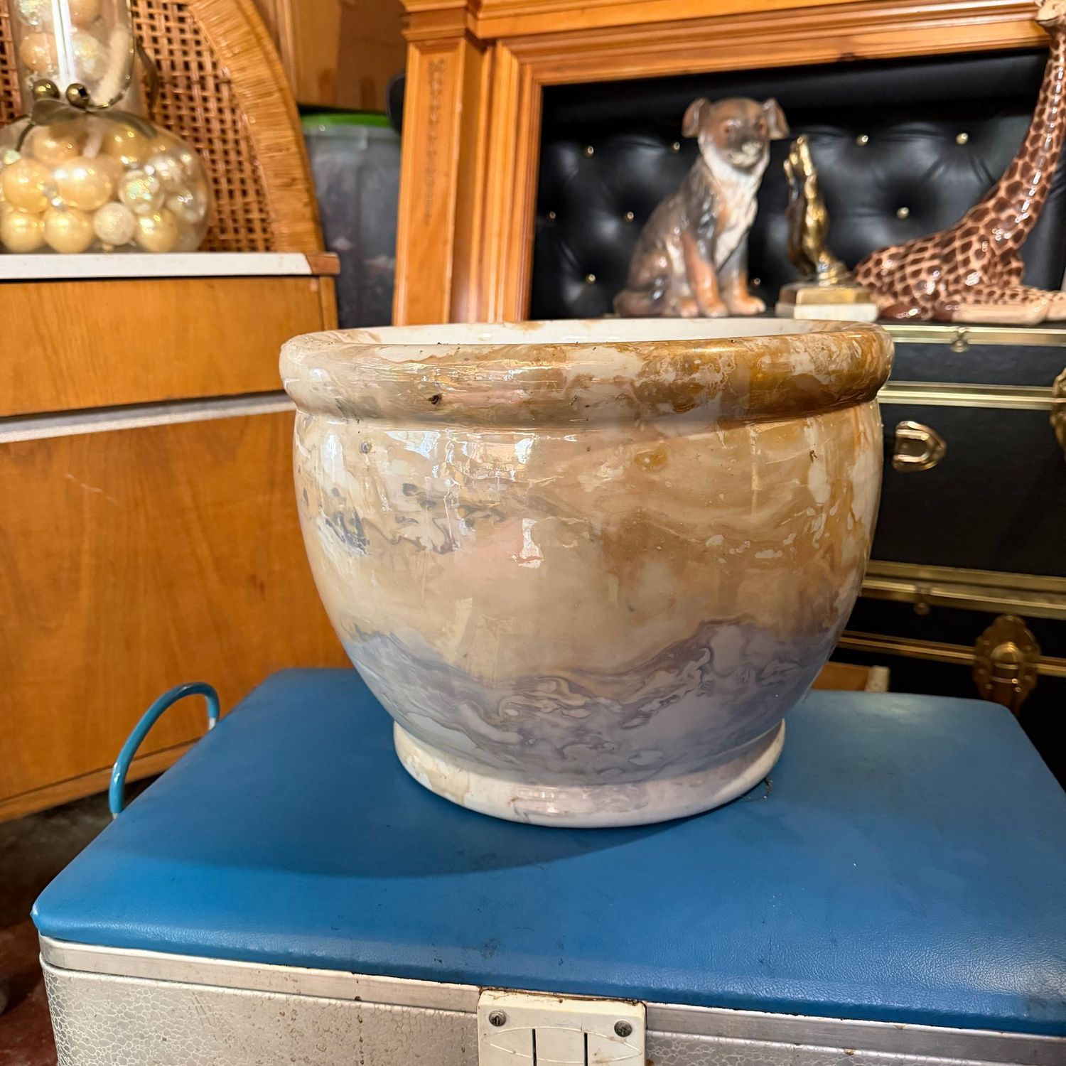 Large multi-color ceramic planter 10"H x 12"W (This item is heavy & in the Lower Level)