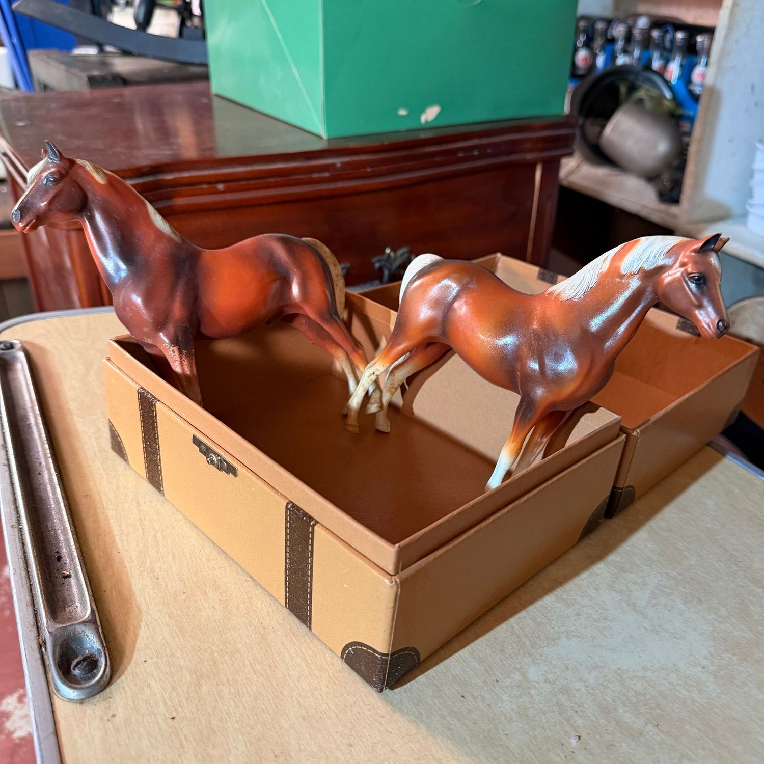 Pair of vintage plastic toy horses, approx. 5"H