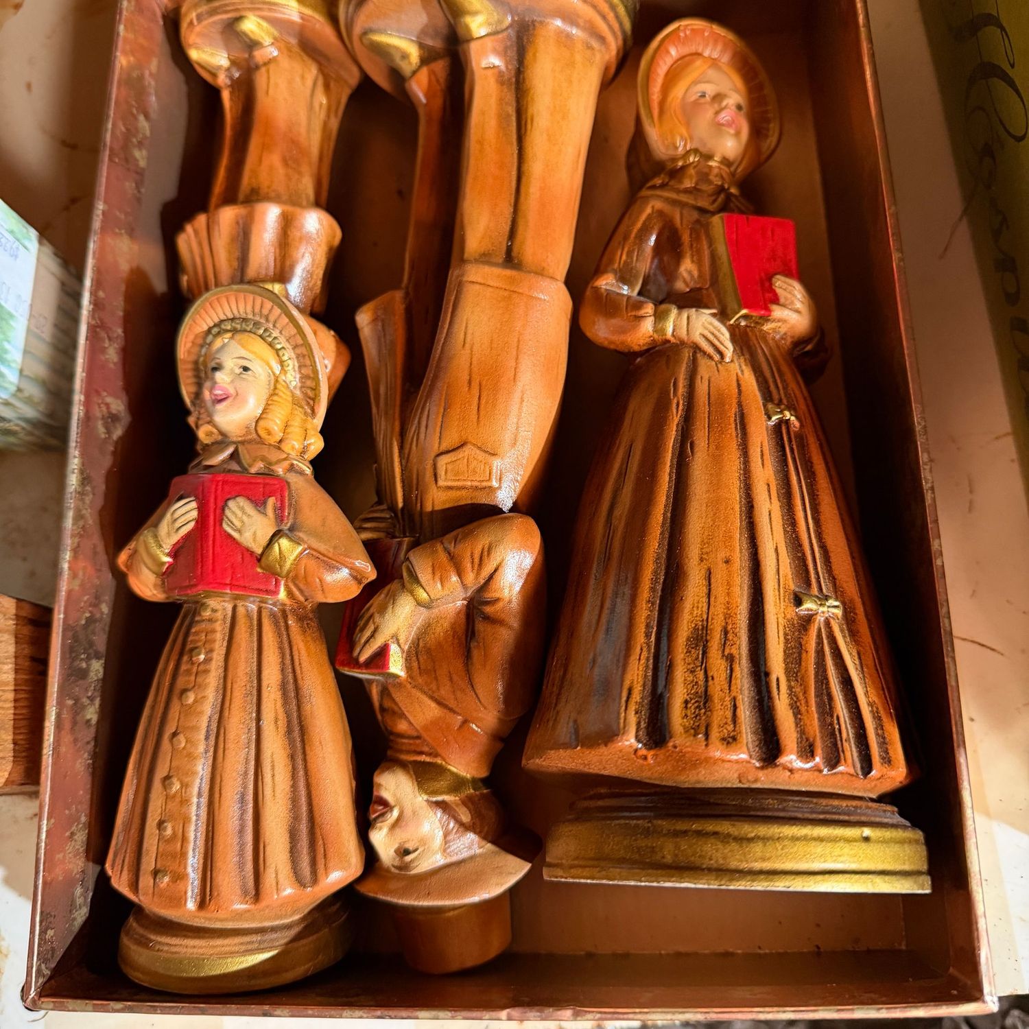Vintage mache/plastic carolers, set of 4, the tallest is 10"