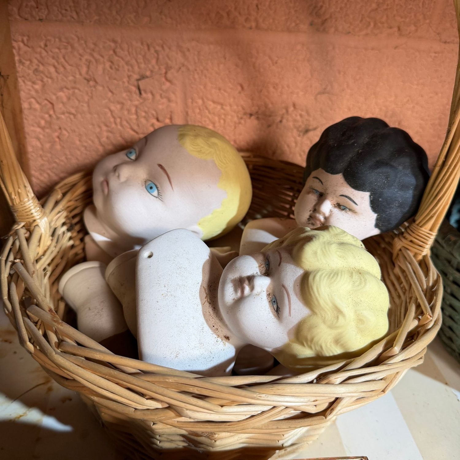 Bisque porcelain doll heads, legs and arms, ready for assembly, heads are 3-4"