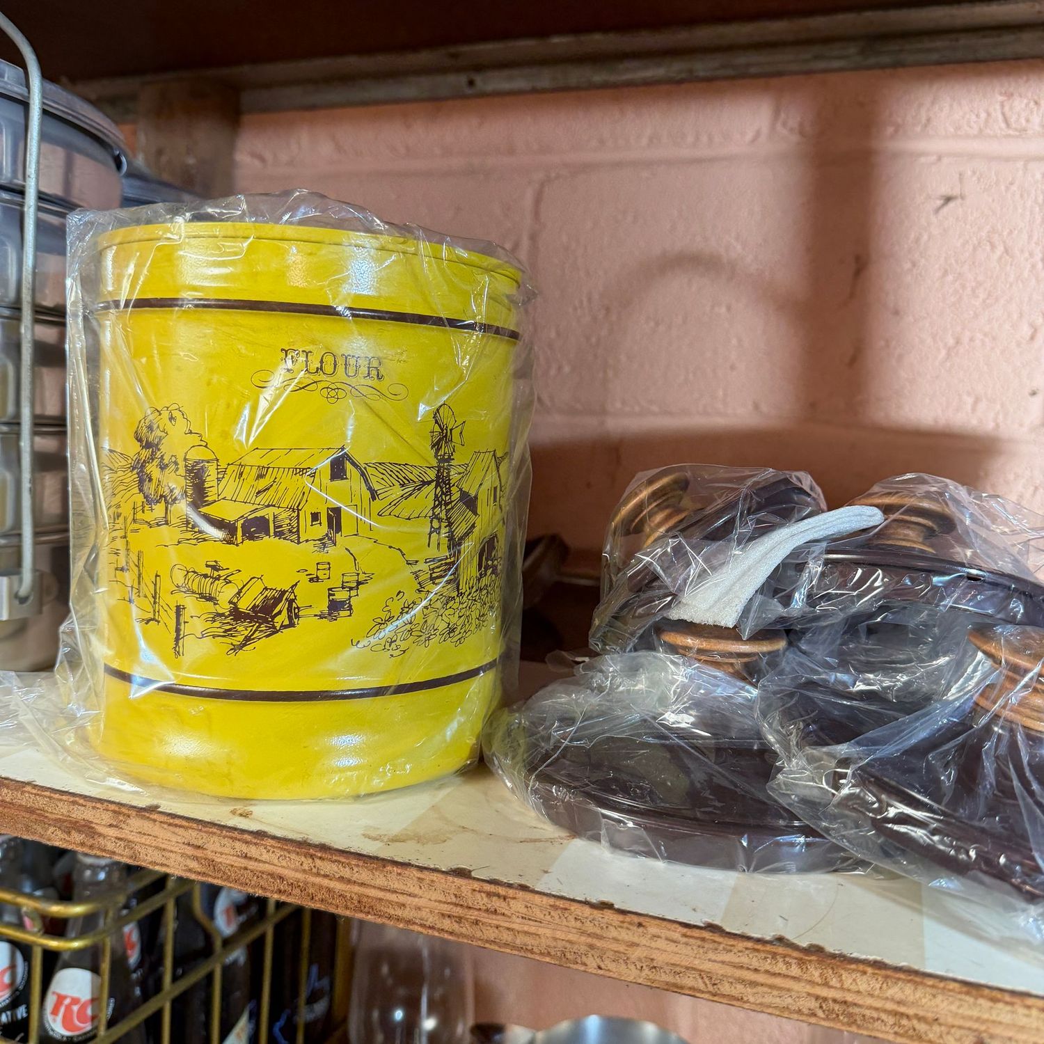 Vintage yellow metal canisters, set of 4, never been opened
