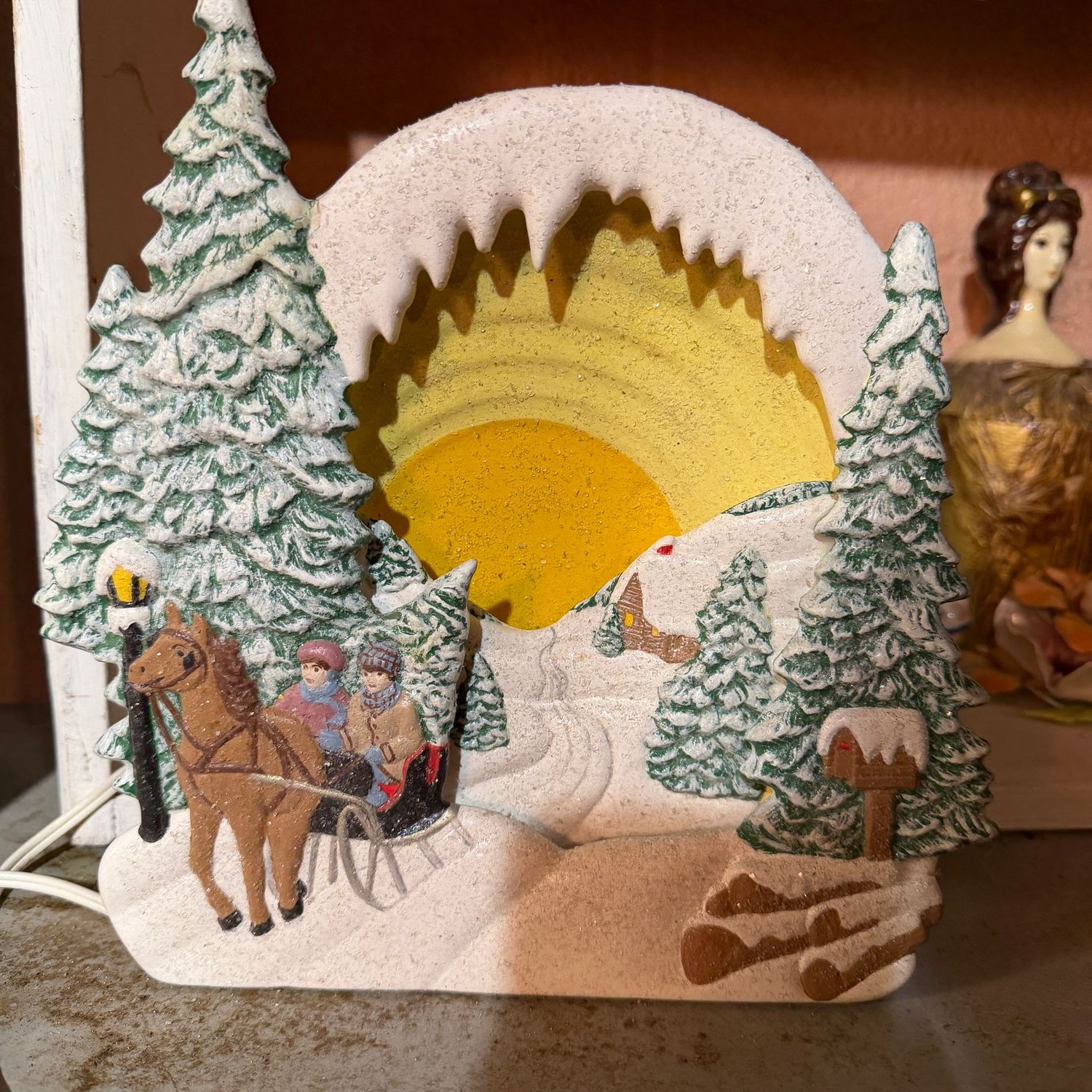 Ceramic sleigh ride night light, 9"