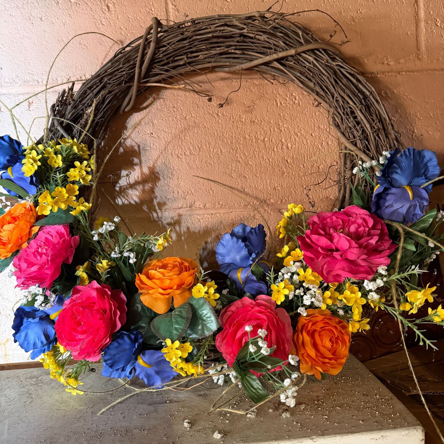 Colorful grape vine wreath, perfect for a front door, 20"