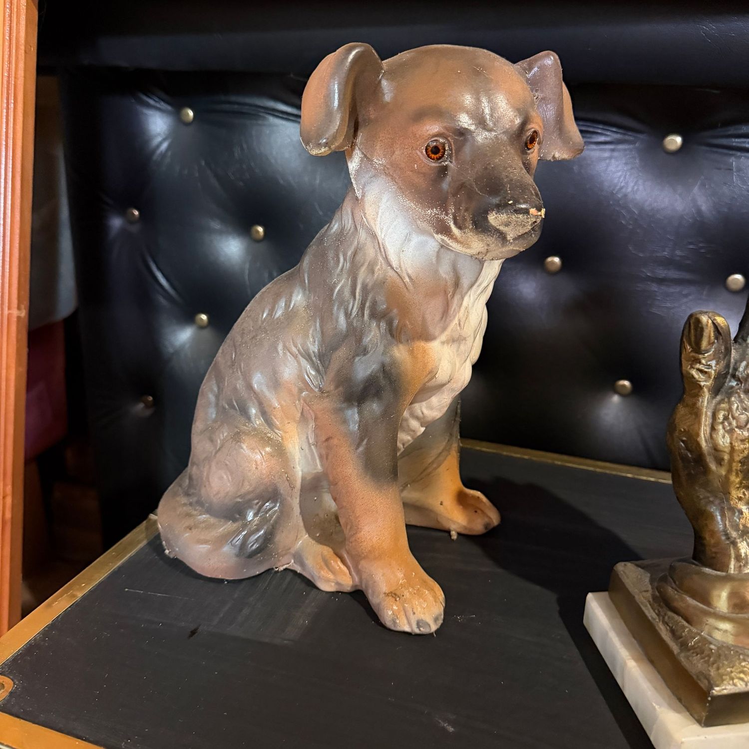 Vintage ceramic seated dog, some wear, 11"H