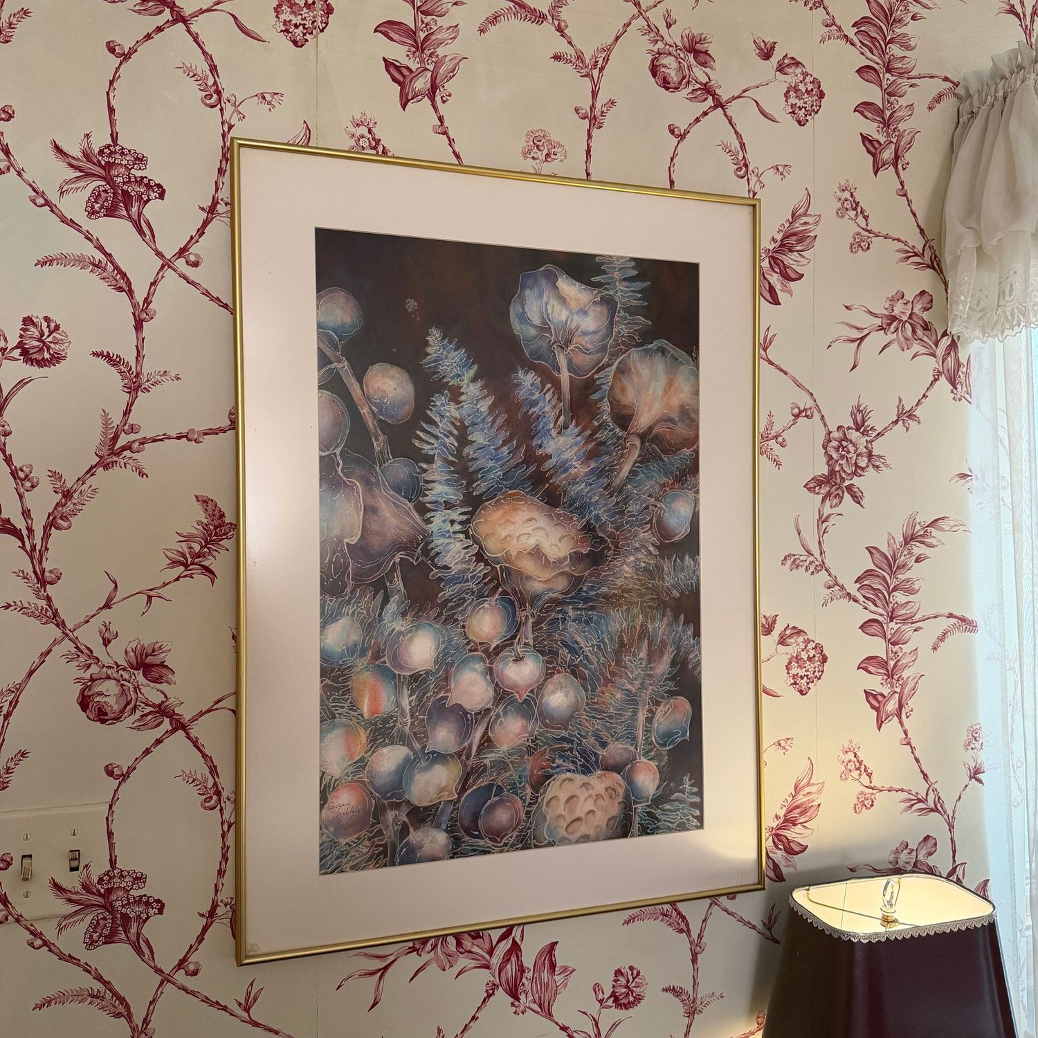 Large tropical flora original watercolor by Susan Sibley of Charleston, gold frame, 36 Large tropical flora original watercolor by Susan Sibley of Charleston, gold frame, 36" x 27"