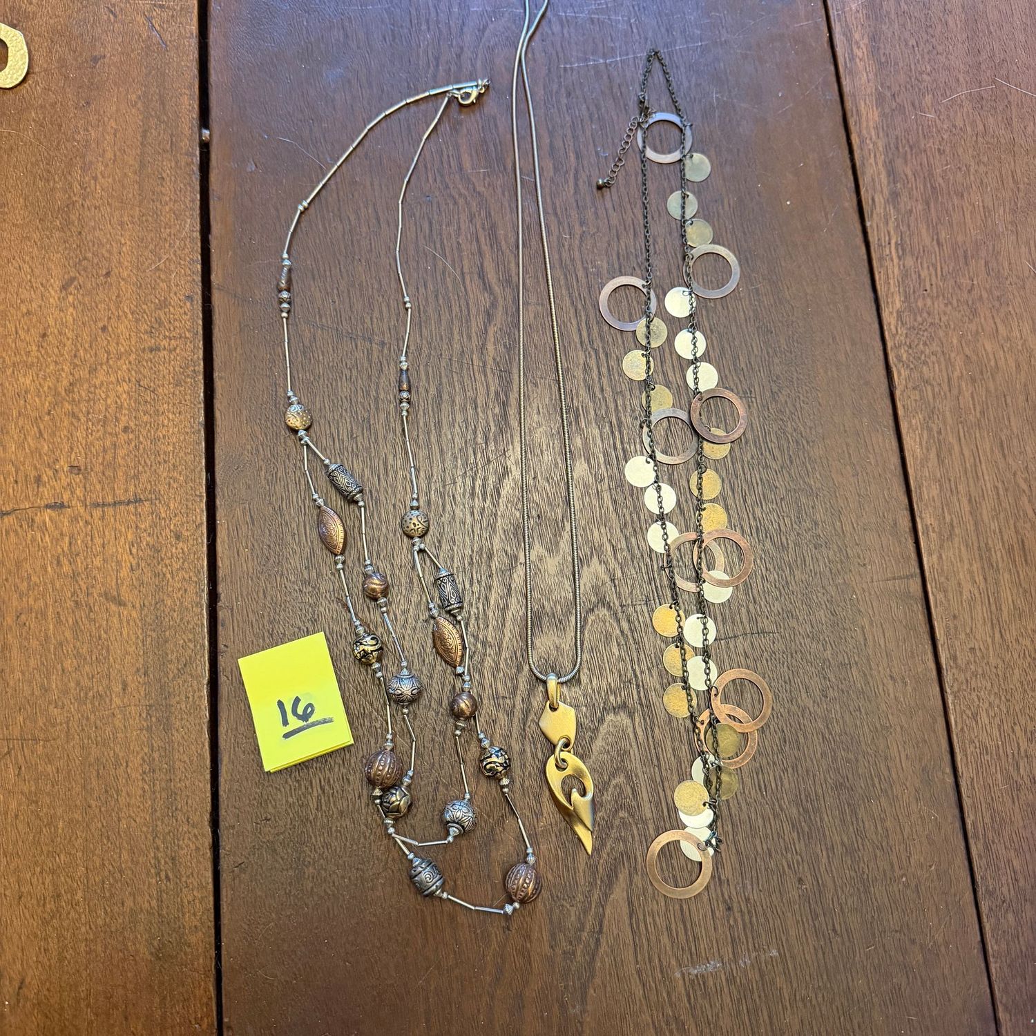 Jewelry Lot #16, brass, gold, and silver-tone long necklaces Jewelry Lot #16, brass, gold, and silver-tone long necklaces