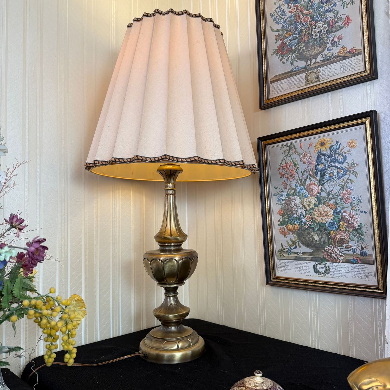 Hollywood glam tall table lamp, scalloped shade and body, sconce bulb cover, 35"H x 18"W