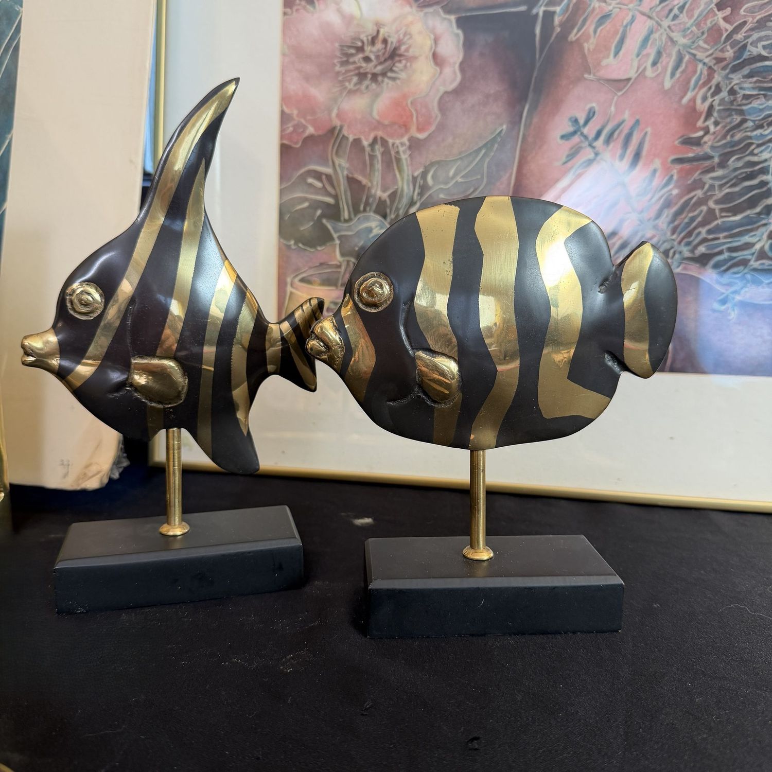 Vintage Rosenthal Netter-style brass tropical fish sculptures, 9 Vintage Rosenthal Netter-style brass tropical fish sculptures, 9"H