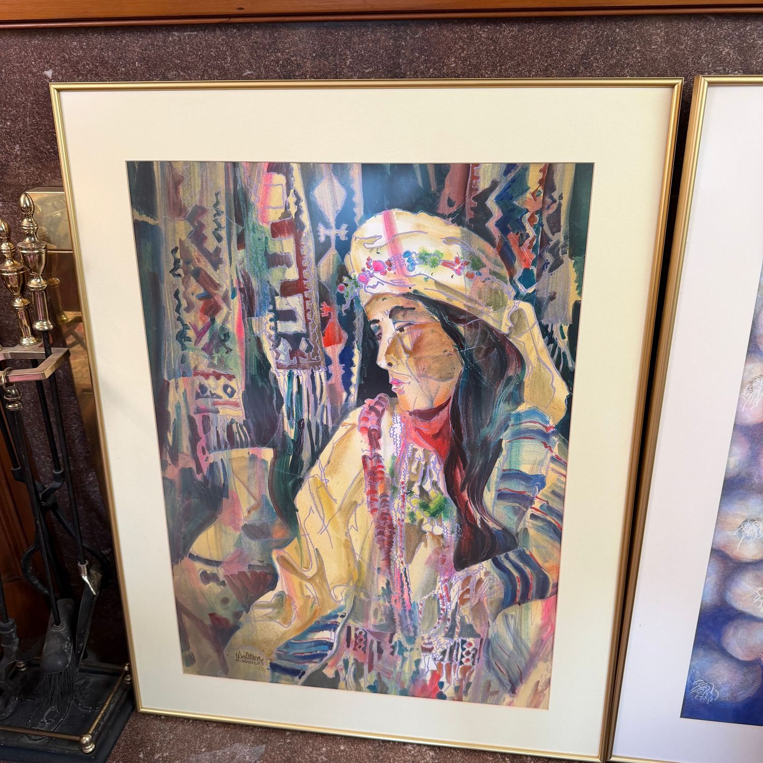 M. Douglas Walton (1942-1924), original watercolor painting, figure in traditional tribal dress, gold frame, 36" x 26"