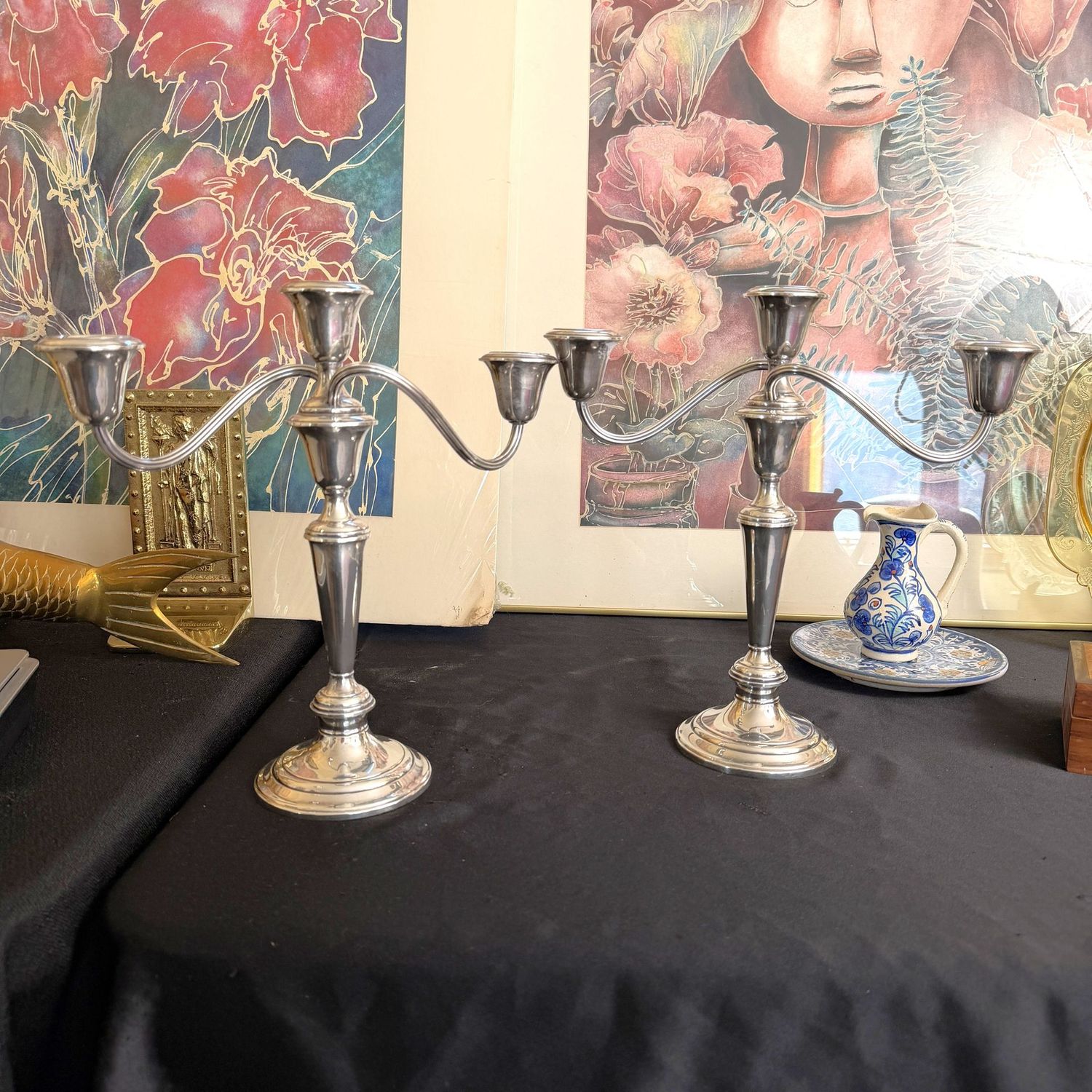 Gorham sterling triple-cup candlesticks, 808/1 pattern, 11"H x 11"W