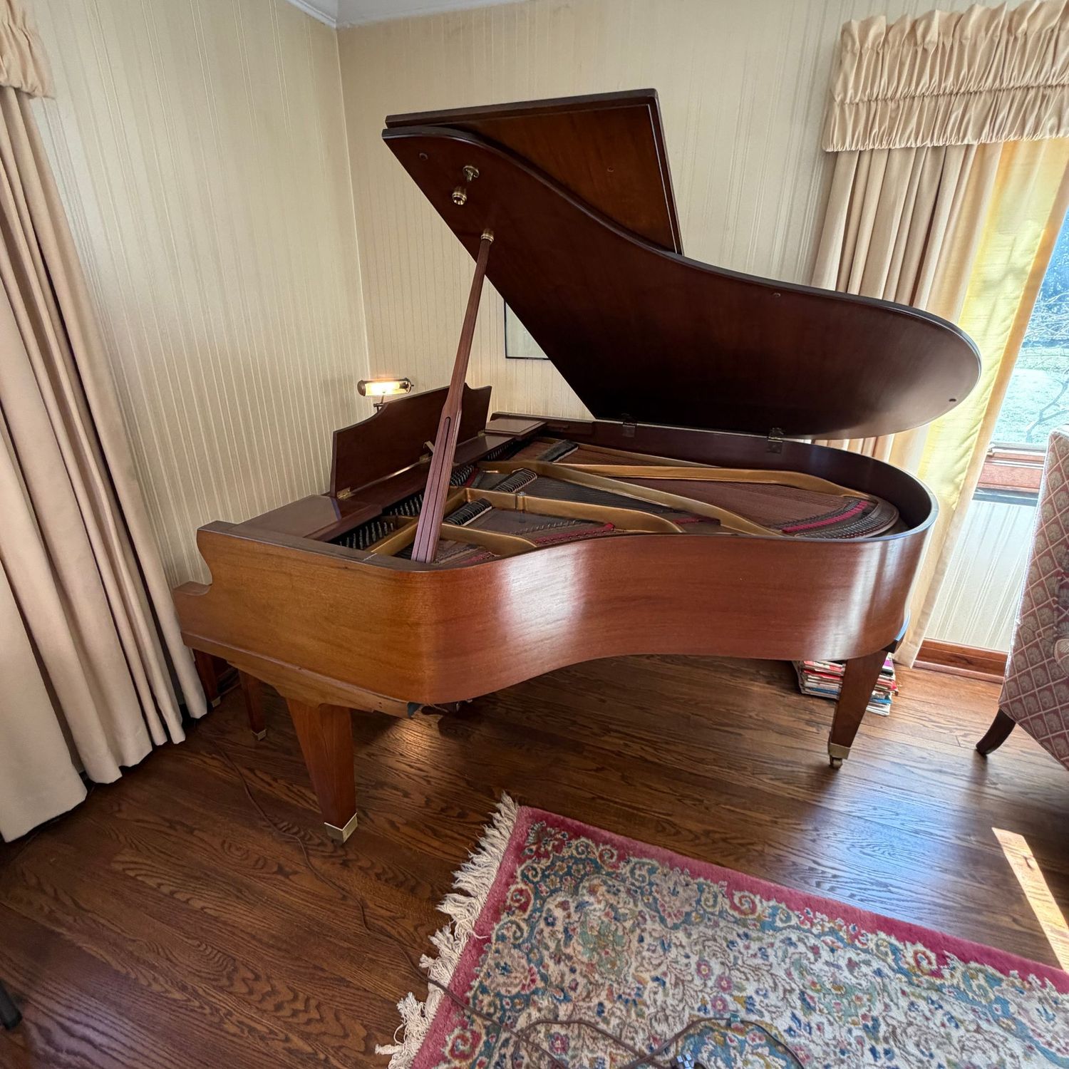 Kimball Piano, 1978, walnut finish, parlor grand, 5'8"L, see video and description below