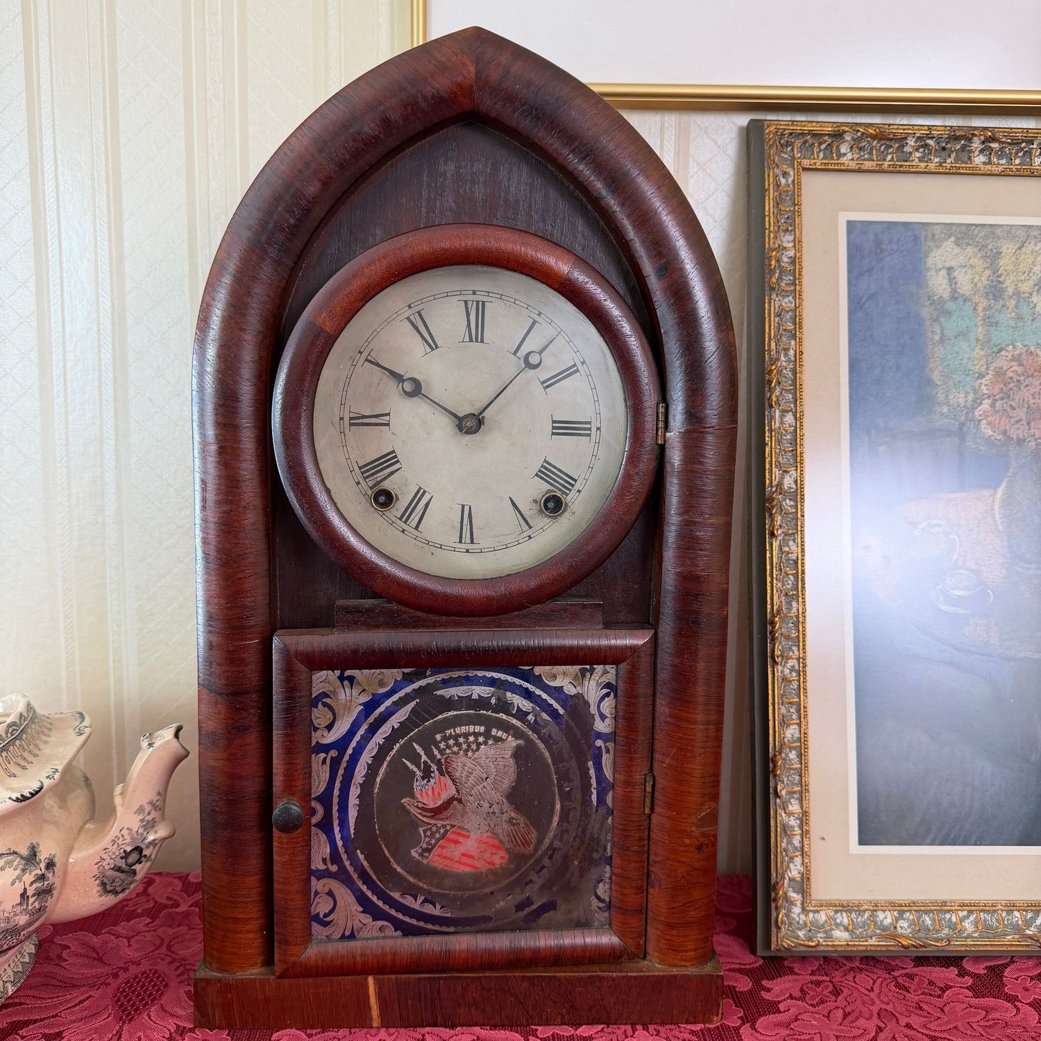 E.N. Welch behive clock, ca 1860, was refurbished in 1969, ticks and chimes, 18"H x 10"W x 3.5"D, Hear it Chime in the Description