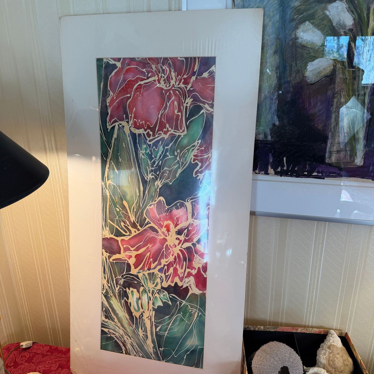 Tall, slender, unframed, canna lily, original watercolor by Susan Sibley of Charleston, 36" x 17"