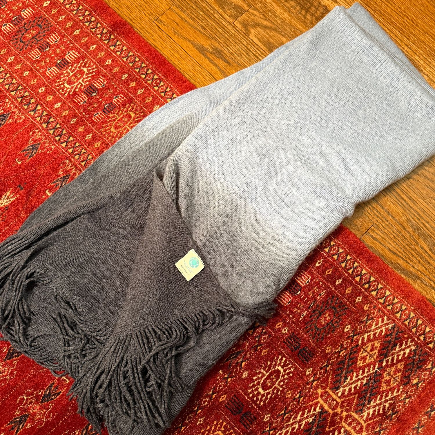 Grey fringed Martha Stewart acrylic throw blanket