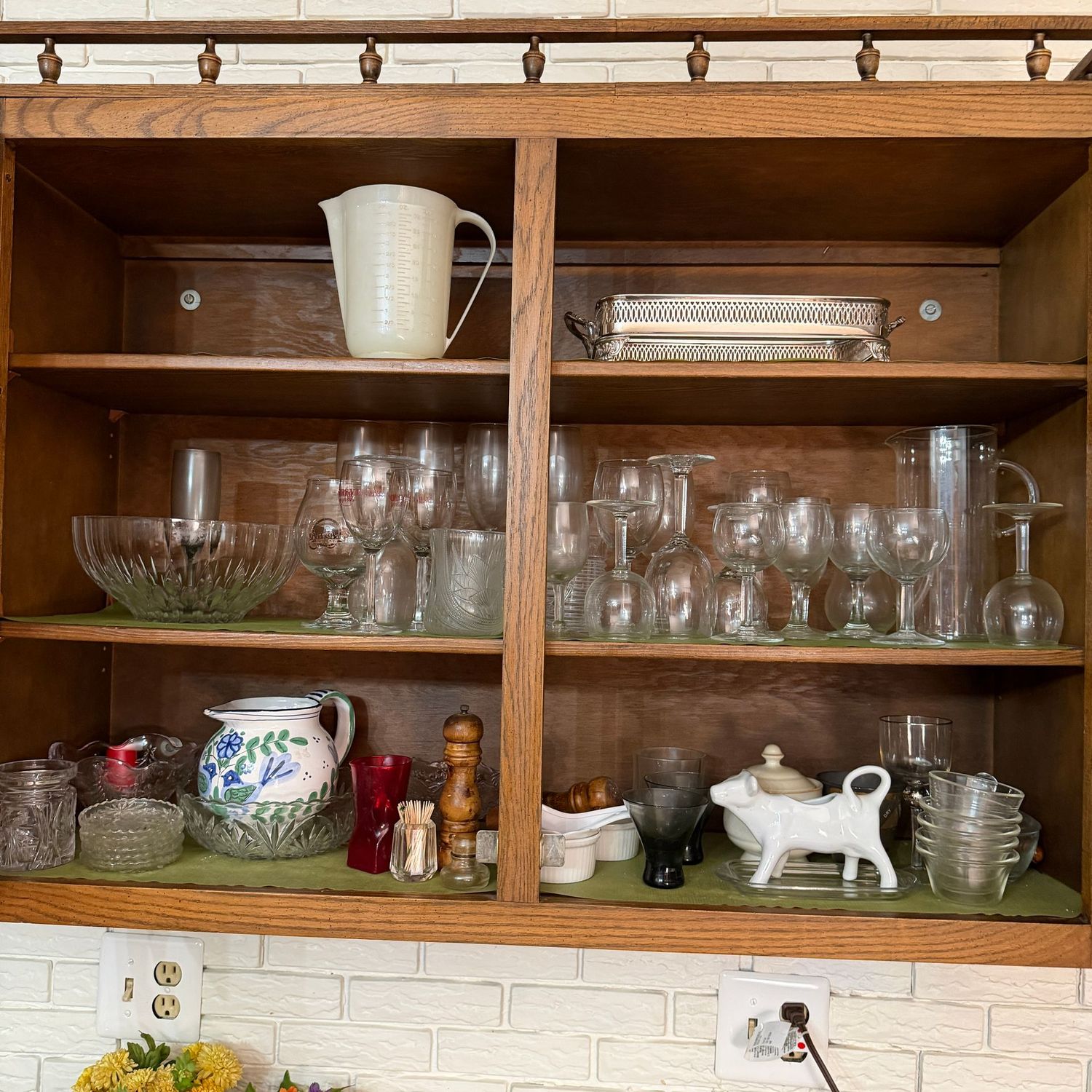 Cupboard (B) stemware, bowls, pitcher, coasters