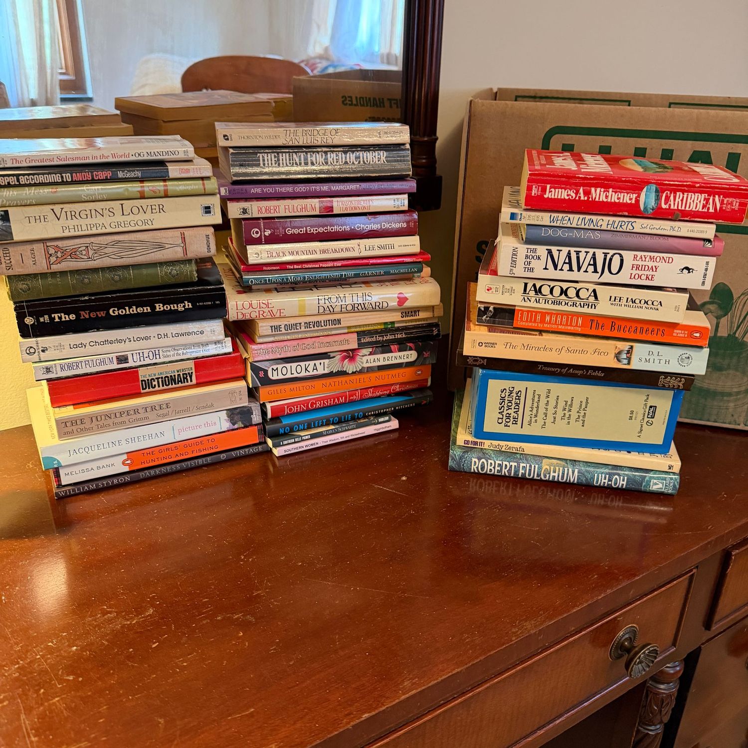 Book lot #71, including mostly paperbacks The New Golden Bough, Hunt for Red October, Navajo