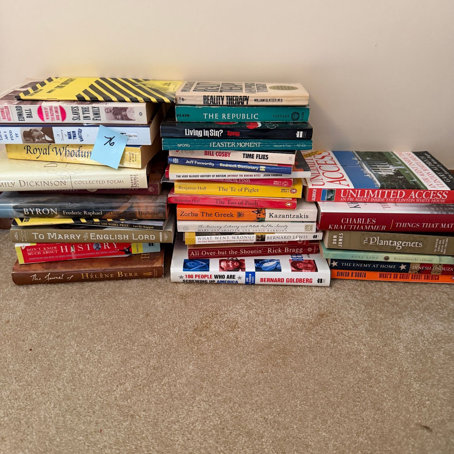 Book lot #76, including Byron, The Republic, The Plantagenets