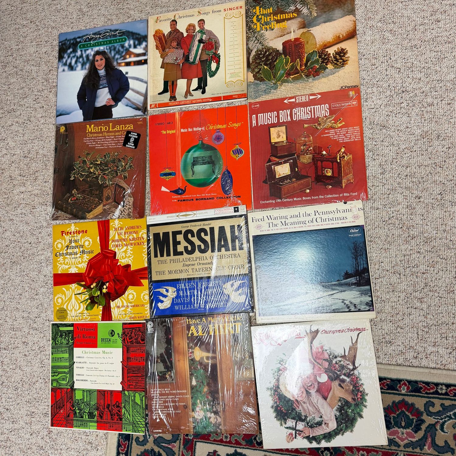 Group of record albums, mostly Christmas titles, Amy Grant,  Kenny & Dolly