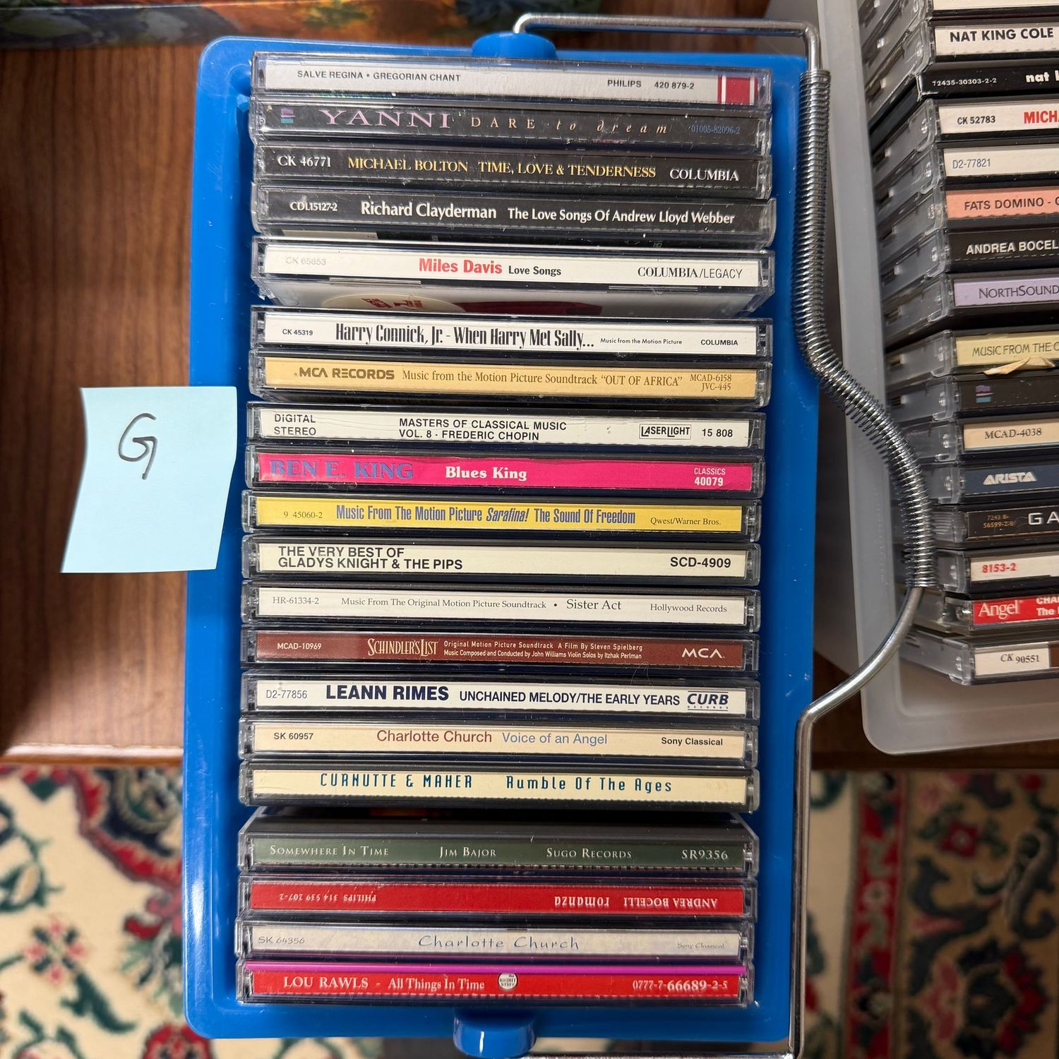 Music CDs (G), including Yanni, Miles Davis, Harry Connic, Jr, Leeann Rimes, Charlotte Church