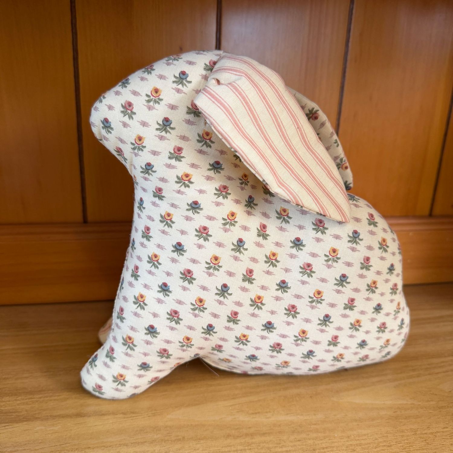 Floral and striped cloth bunny rabbit, 9"H