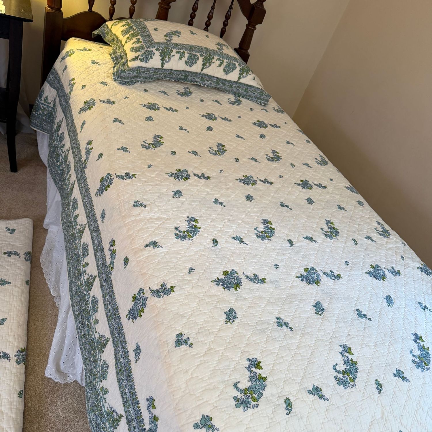 TWO Soft Surroundings quilted thin bedding with a matching sham, minor wear to one sham