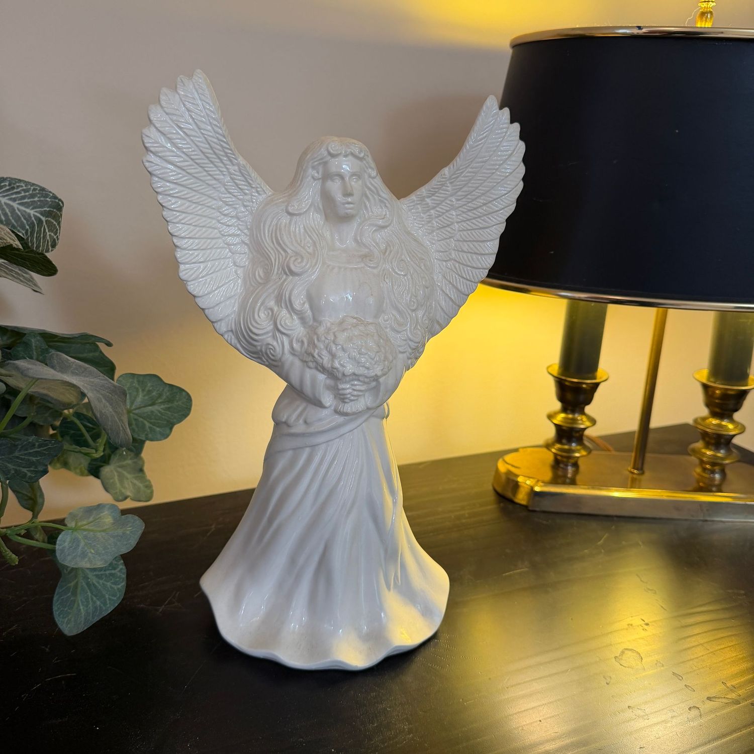 White ceramic angel, 11"H