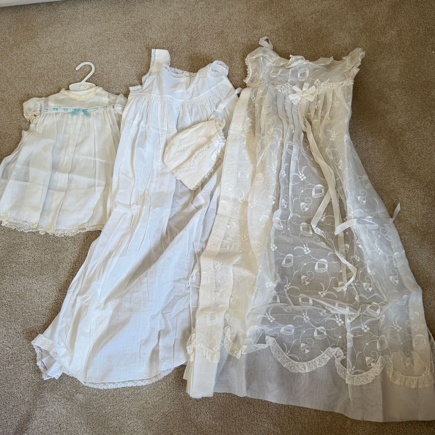 Vintage 3-6  mo. dress, long christening gown and slip, both in  nice condition