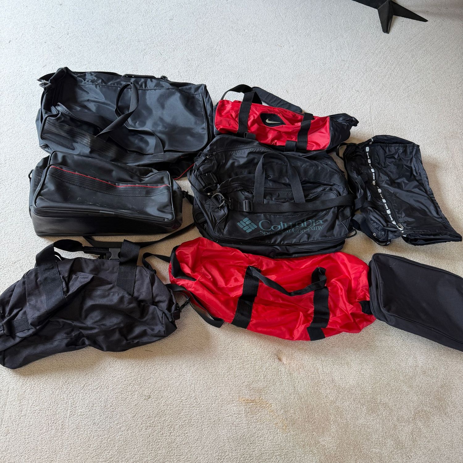 Group of small tote and travel bags, small duffell bags Group of small tote and travel bags, small duffell bags