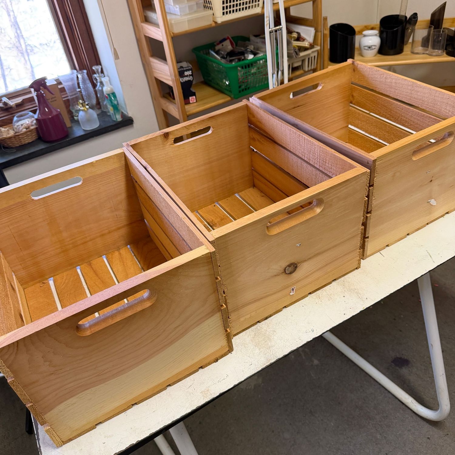 Three wooden crates, 9x13x17 (This item is in the lower level) Three wooden crates, 9x13x17 (This item is in the lower level)