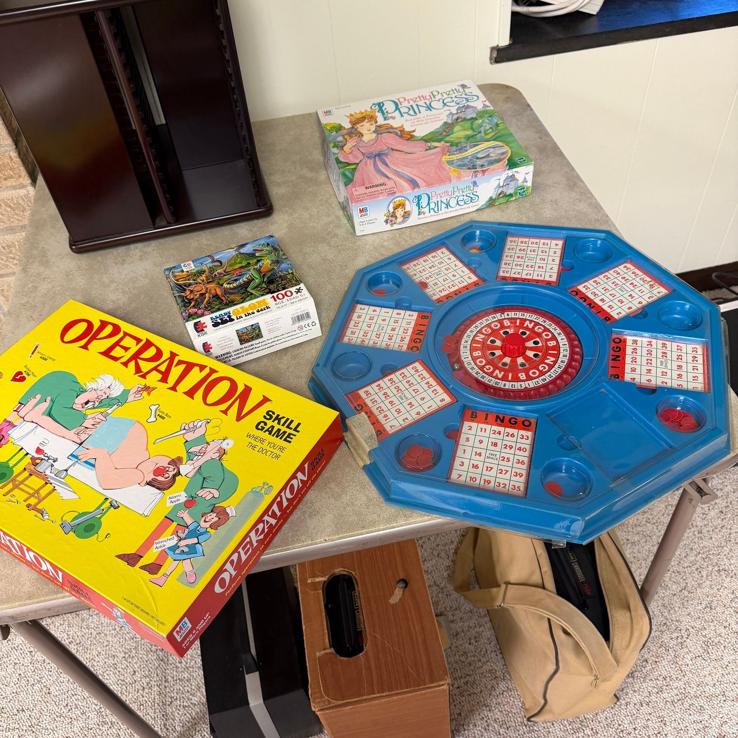 Group of puzzles and games including bingo