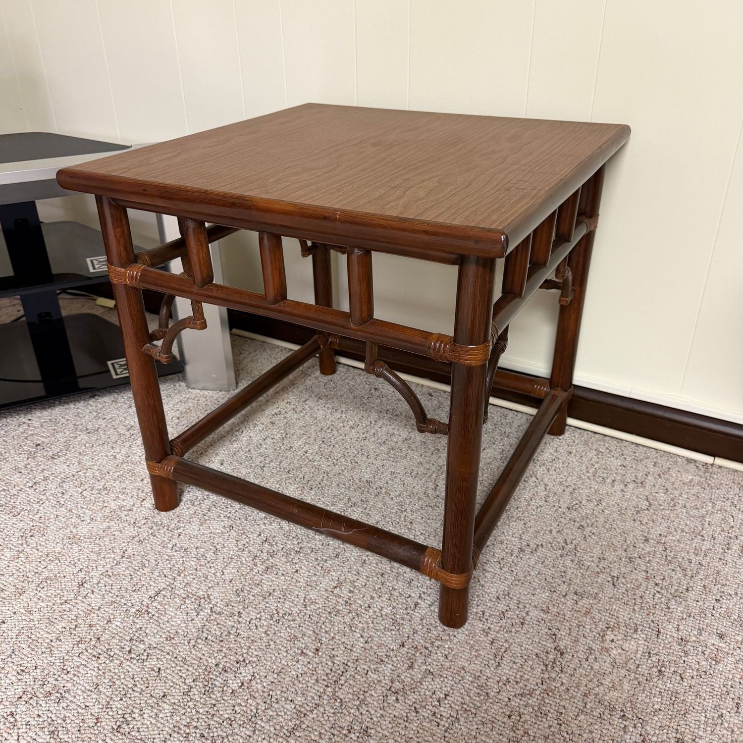 Vintage bamboo side table, nice condition, 20 Vintage bamboo side table, nice condition, 20"H x 21"W (This item is heavy and in the lower level)