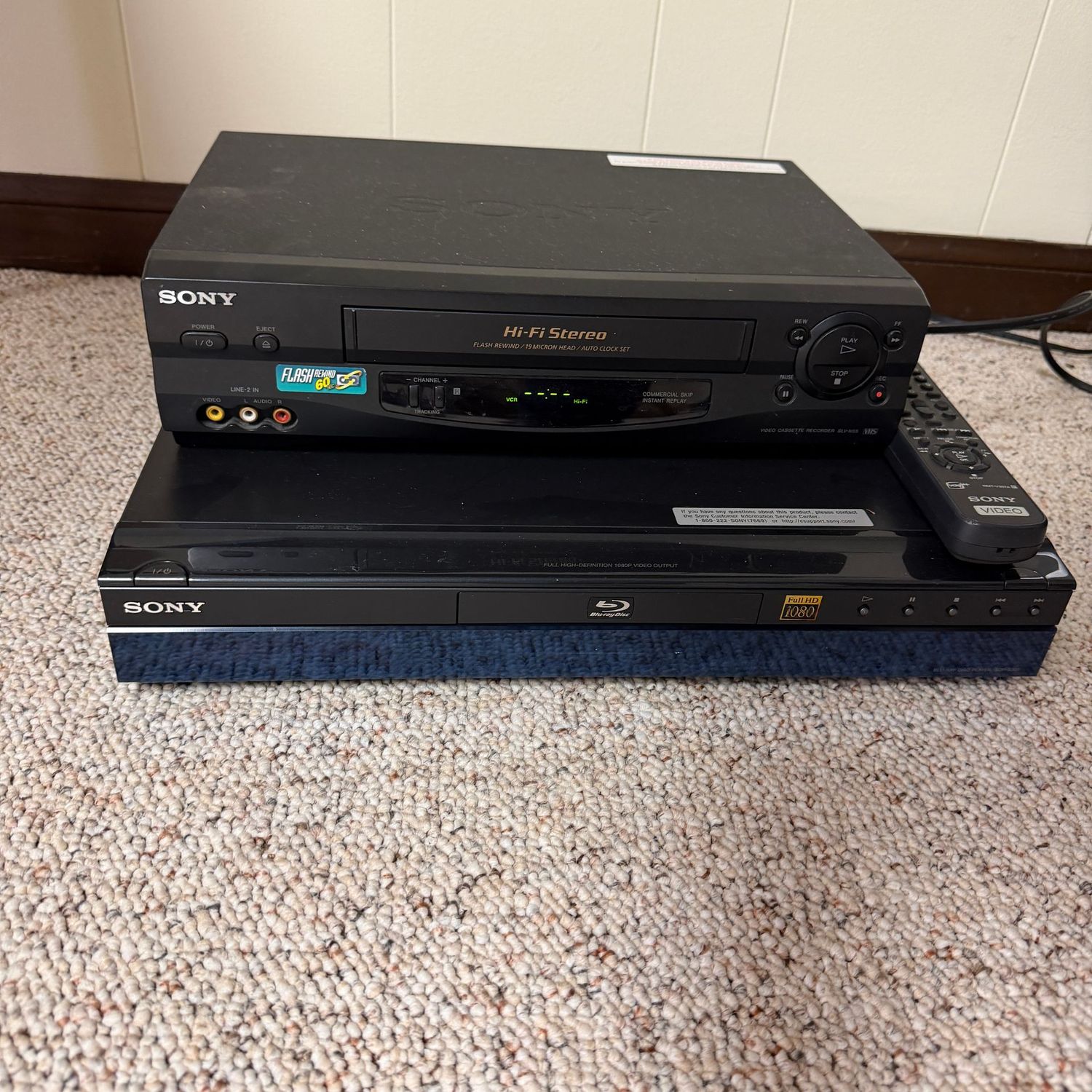 Sony VHS and Blue Ray/DVD player, both appear working on initial test