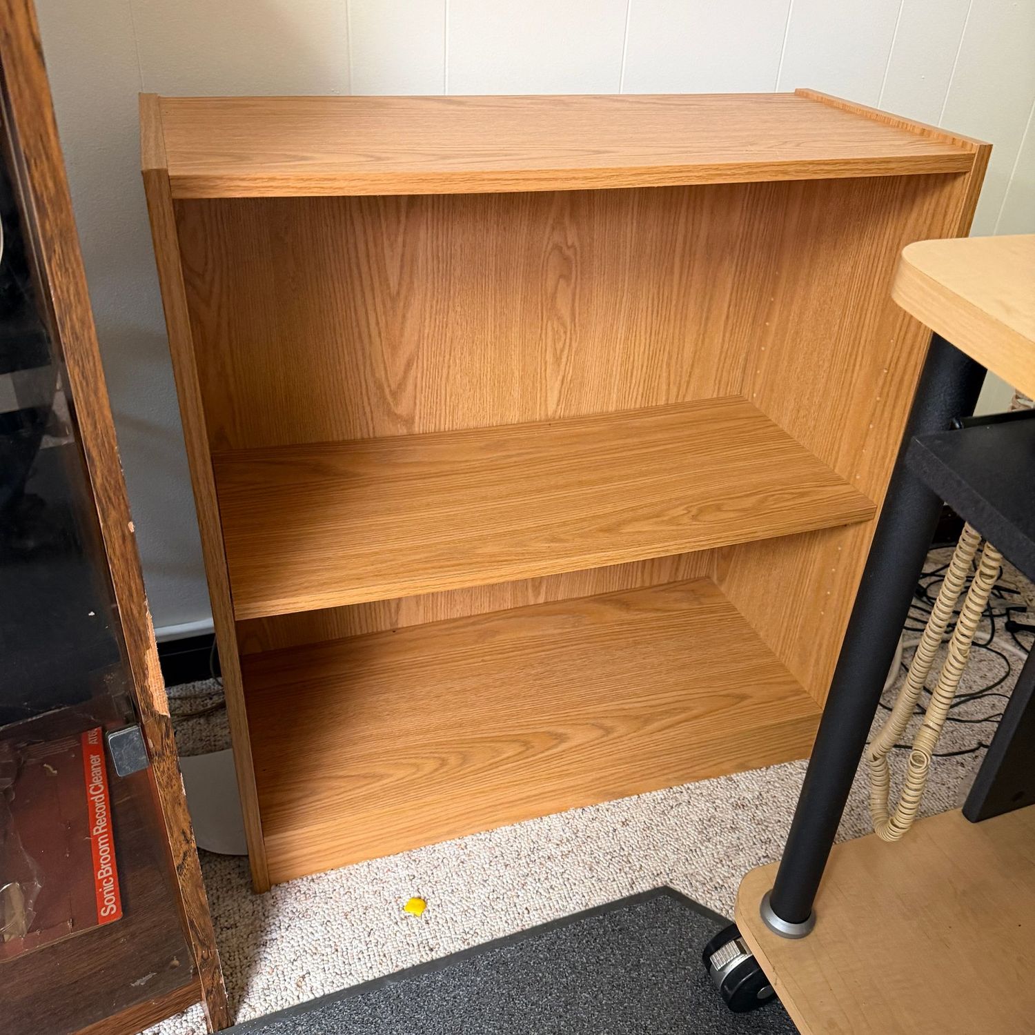 Laminate bookshelf, bookcase, adjustable middle shelf, good condition, 30"H x 27"L x 12"D (This item is heavy and in the lower level)