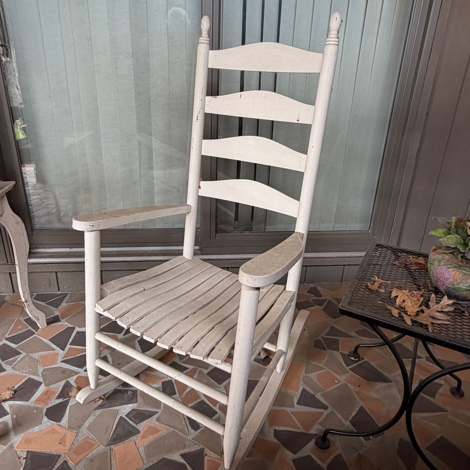 Tall painted patio rocker, 42"H x 23"W