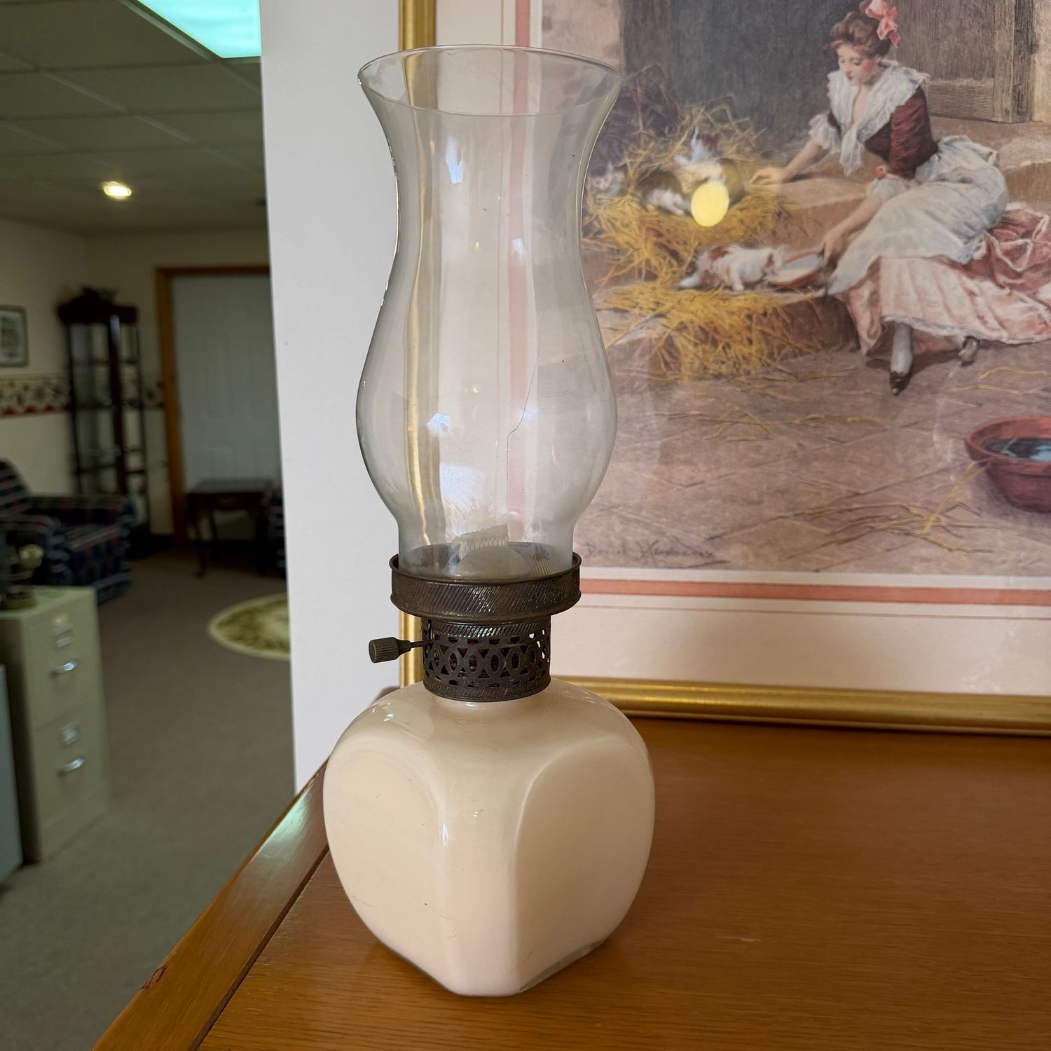 Vintage oil lamp, square base, Lamp Light Farms, 14"H