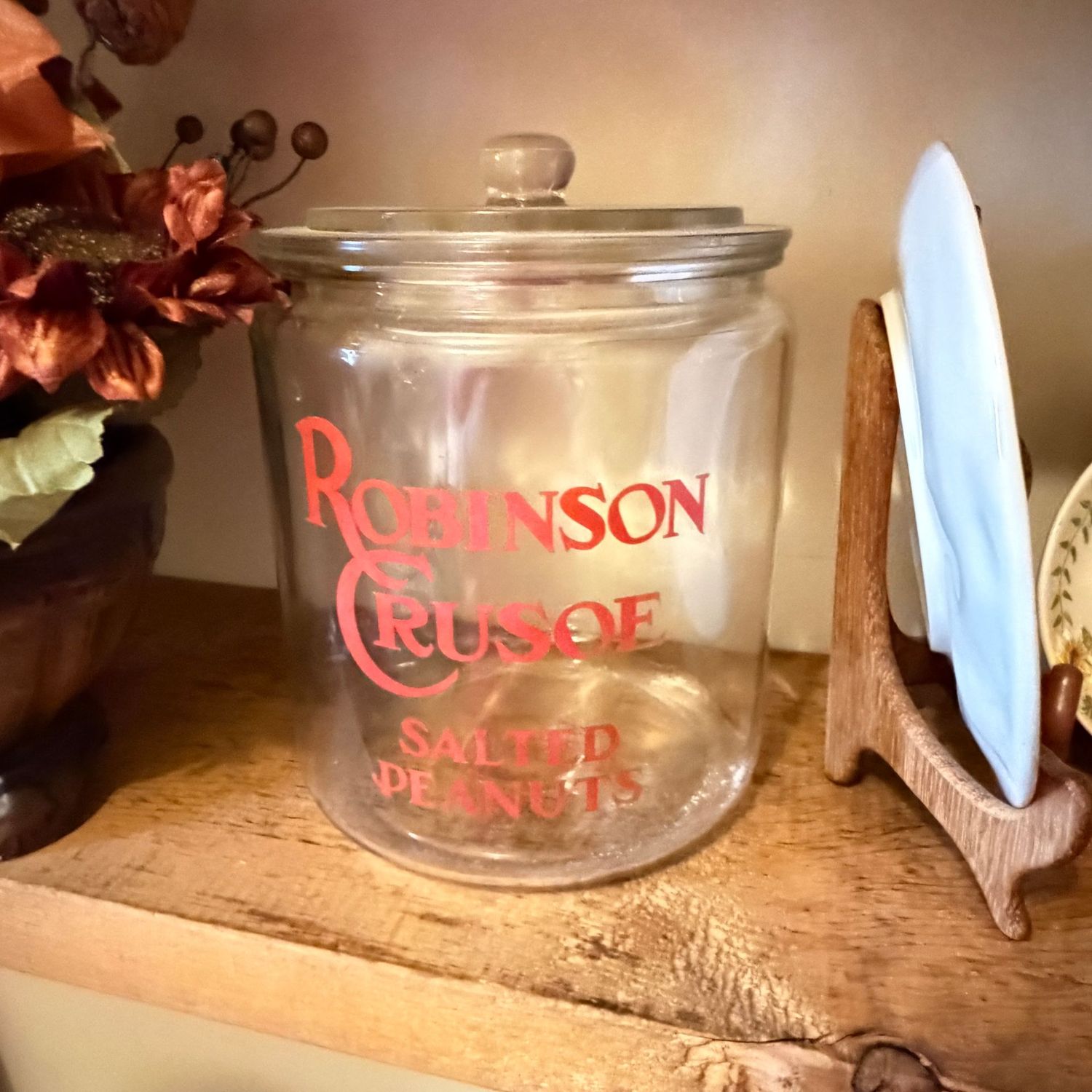 Robinson Crusoe Salted Peanuts glass canister, 9"H