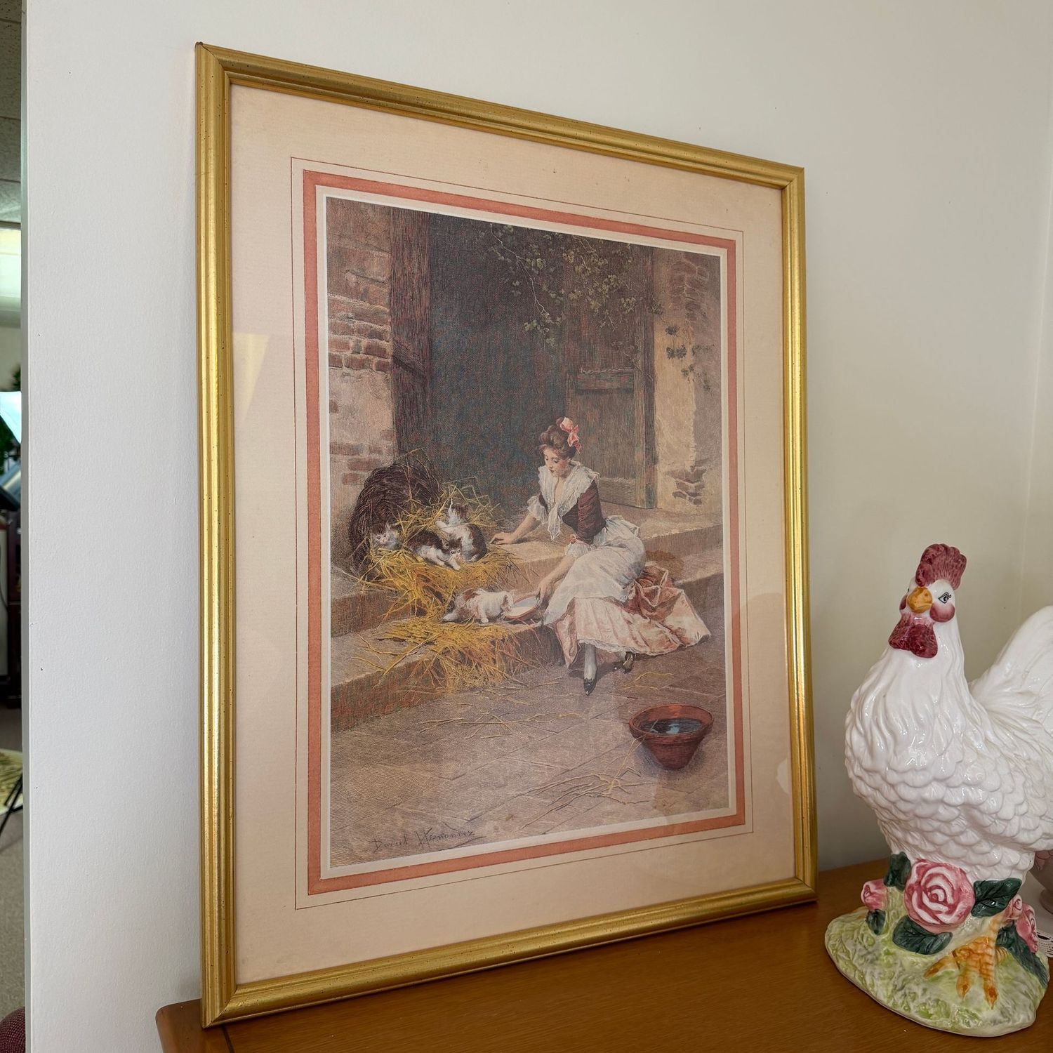 Large Mes Chats (My Cats) framed print by Daniel Hernández, 29" x 23"