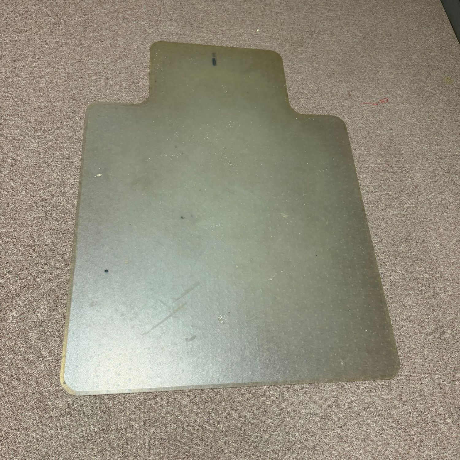 Office chair, thick plastic protective floor mat for carpet, some wear (this item is downstairs) 48" x 34" (R)