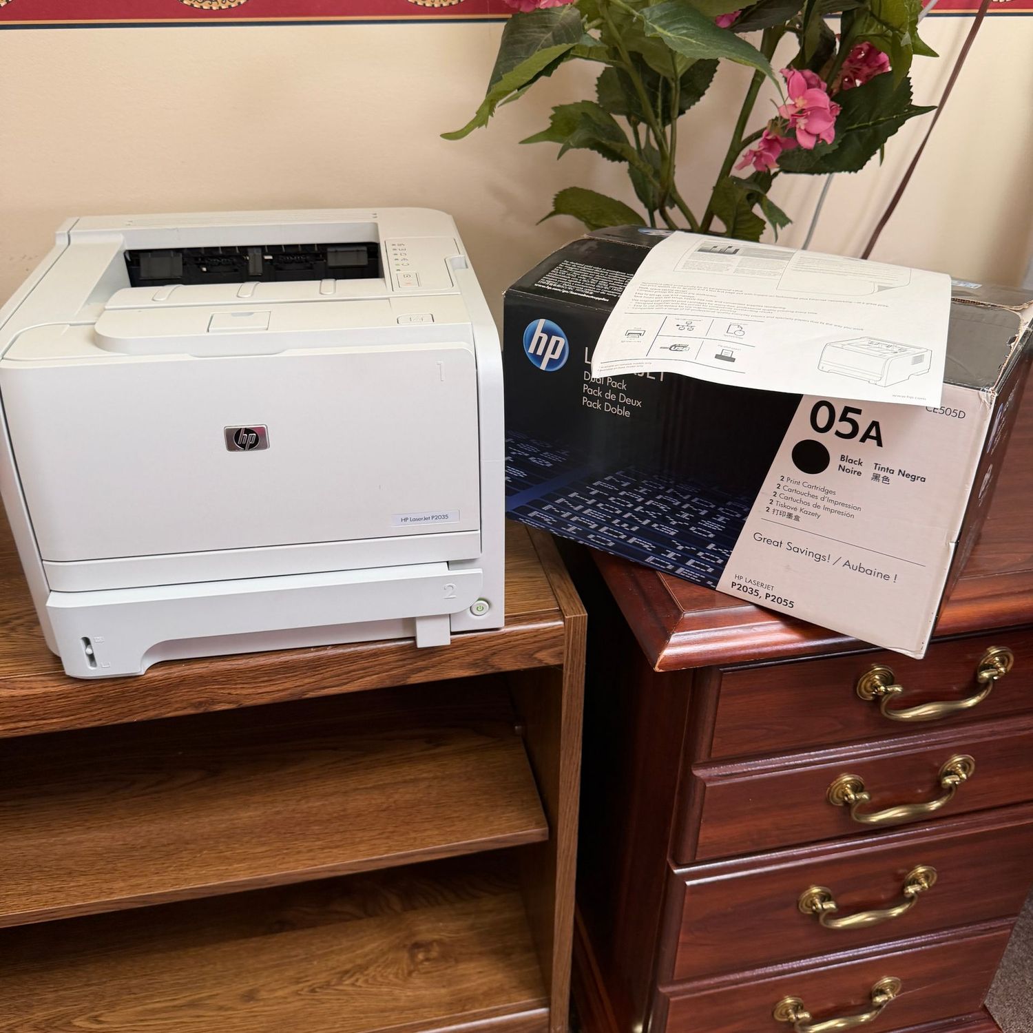 HP Laser Jet P2035 printer, works well on initial test, comes with one extra black ink cartridge (This item is heavy and in the lower level)