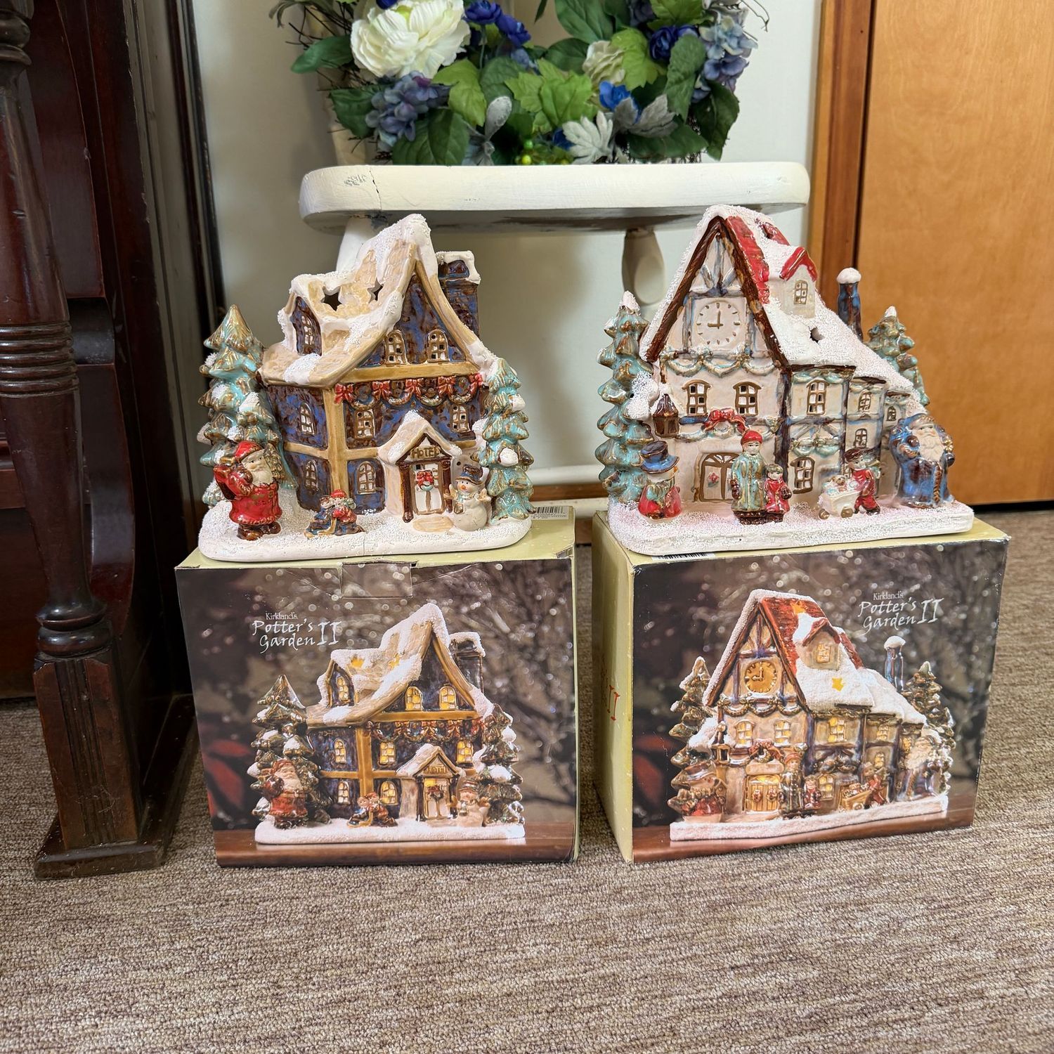 Two Kirkland's Potter's Garden Christmas houses, 8 Two Kirkland's Potter's Garden Christmas houses, 8"W